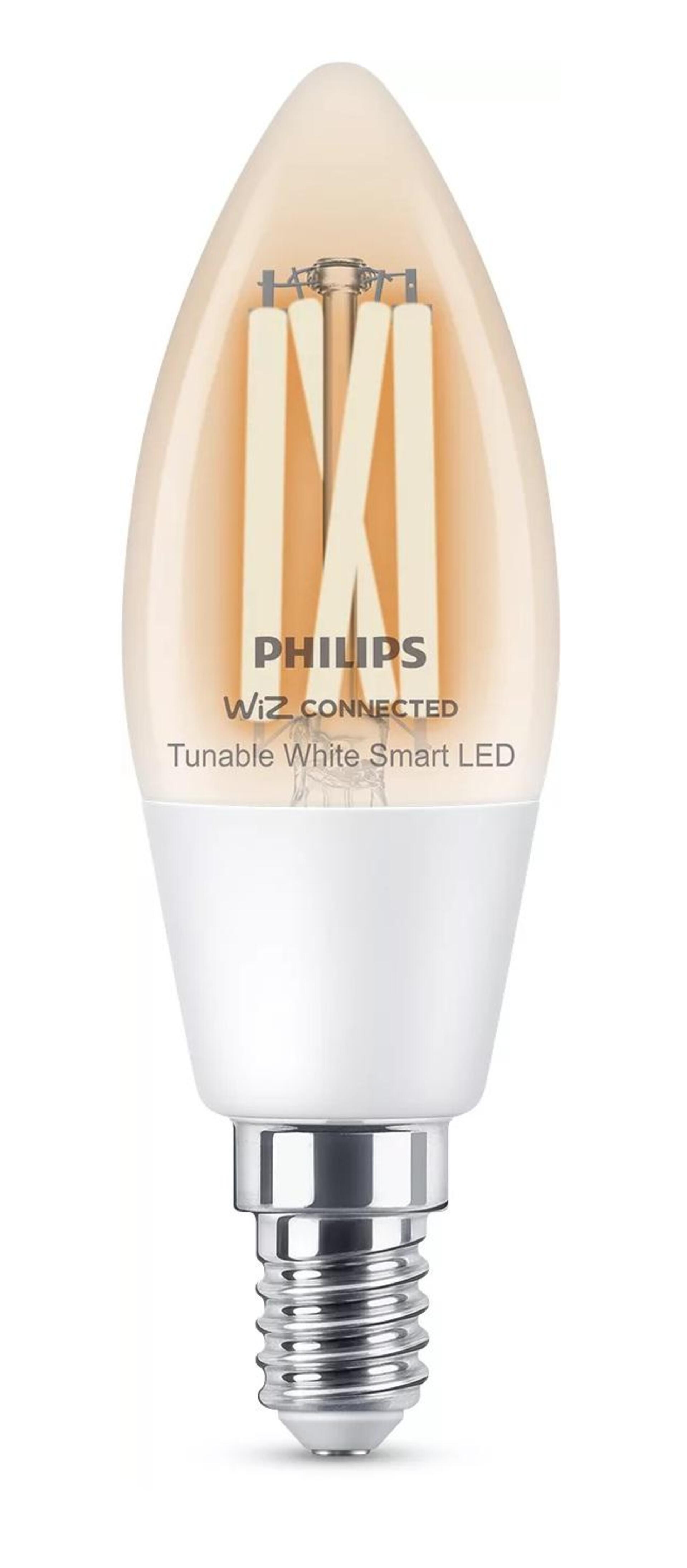 Levně WiZ Smart LED Svíčková žárovka Filament čirá 4,9 W (ekv. 40 W) 470lm C35 E14