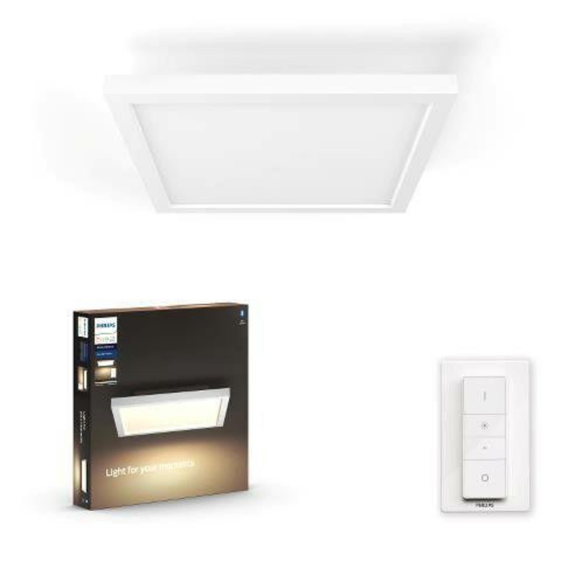 PHILIPS HUE Hue LED White Ambiance Stropní panel Philips Aurelle BT 8719514382626 24,5W 2200lm 2200-6500K 230V, bílý čtverec 30x30cm s dálkovým ovladačem a Bluetooth