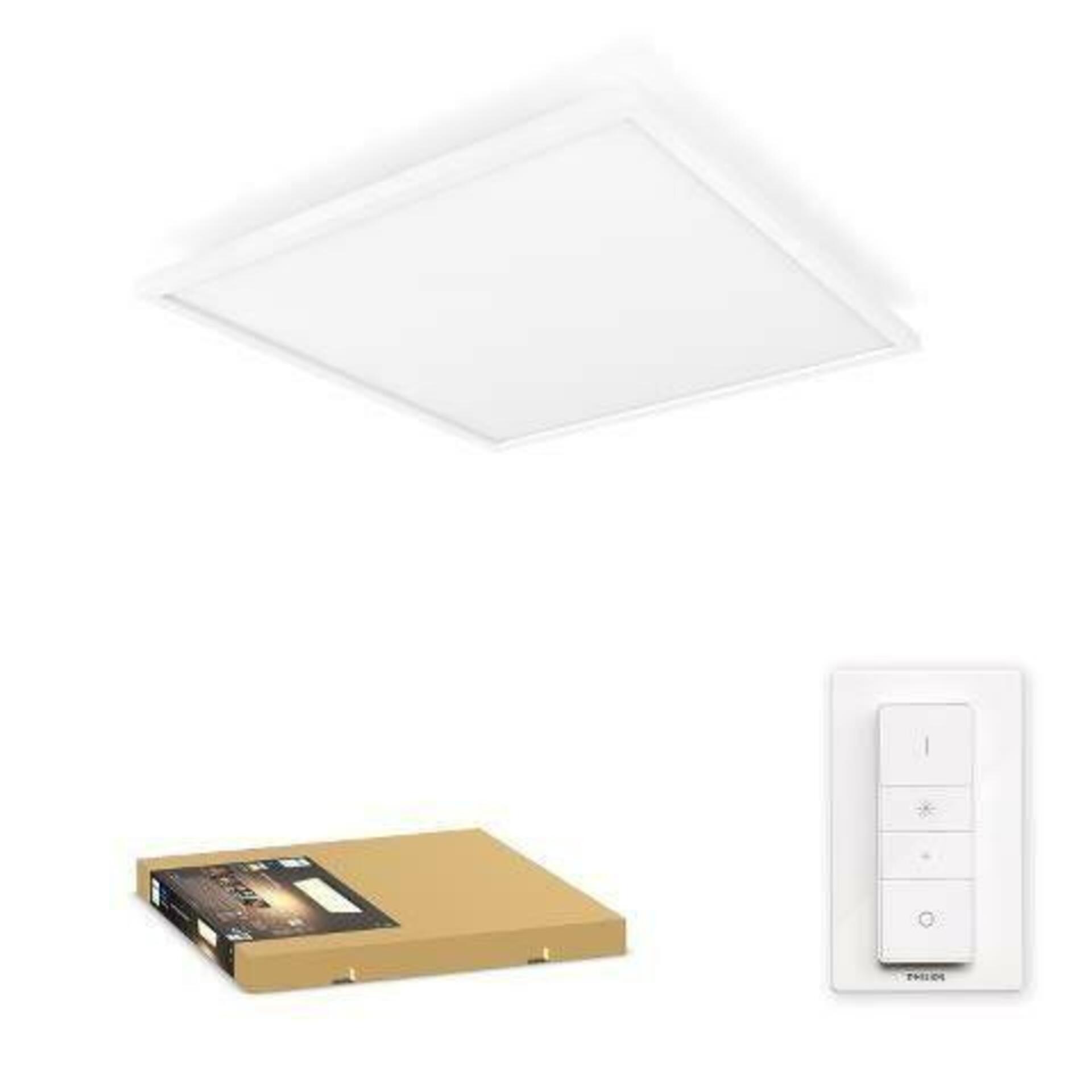 PHILIPS HUE Hue LED White Ambiance Stropní panel Philips Aurelle BT 8719514382640 46,5W 4200lm 2200-6500K 230V, bílý čtverec 60x60cm s dálkovým ovladačem a Bluetooth