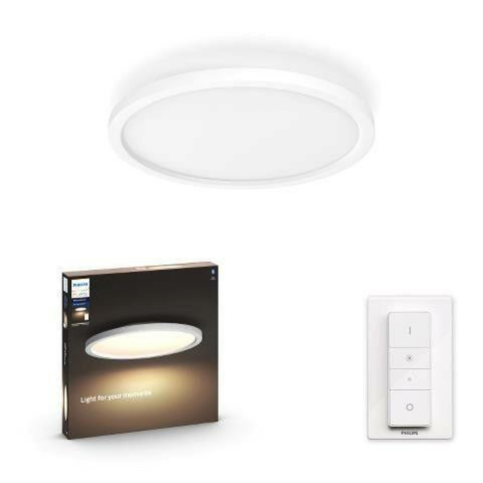 PHILIPS HUE Hue LED White Ambiance Stropní panel Philips Aurelle BT 32164/31/P6 24,5W 2200lm 2200-6500K 230V, bílý kruh 39,5cm s dálkovým ovladačem a Bluetooth