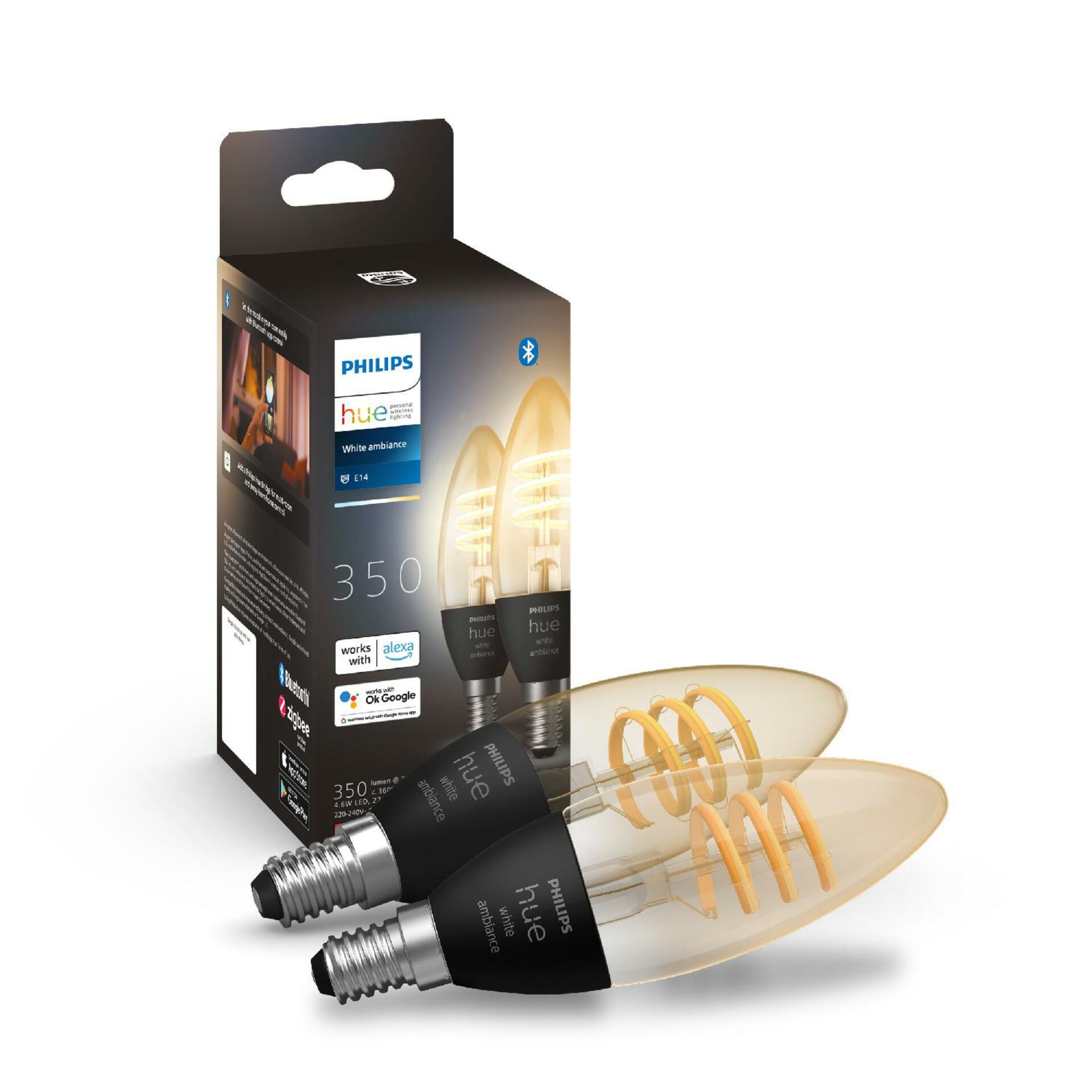 Philips HUE Sada 2x Hue WA Filament žárovka LED E14 B39 4,6W 350lm 2200-4500K IP20