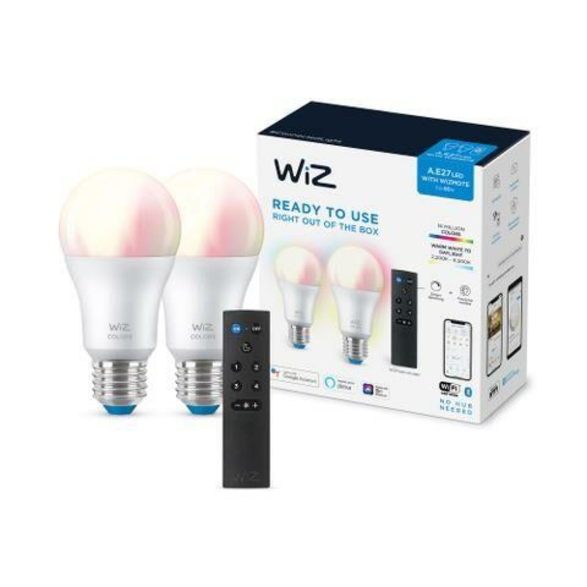 WiZ SET 2x LED žárovka E27 A60 8W (60W) 806lm 2200-6500K RGB IP20, stmívatelná + ovladač