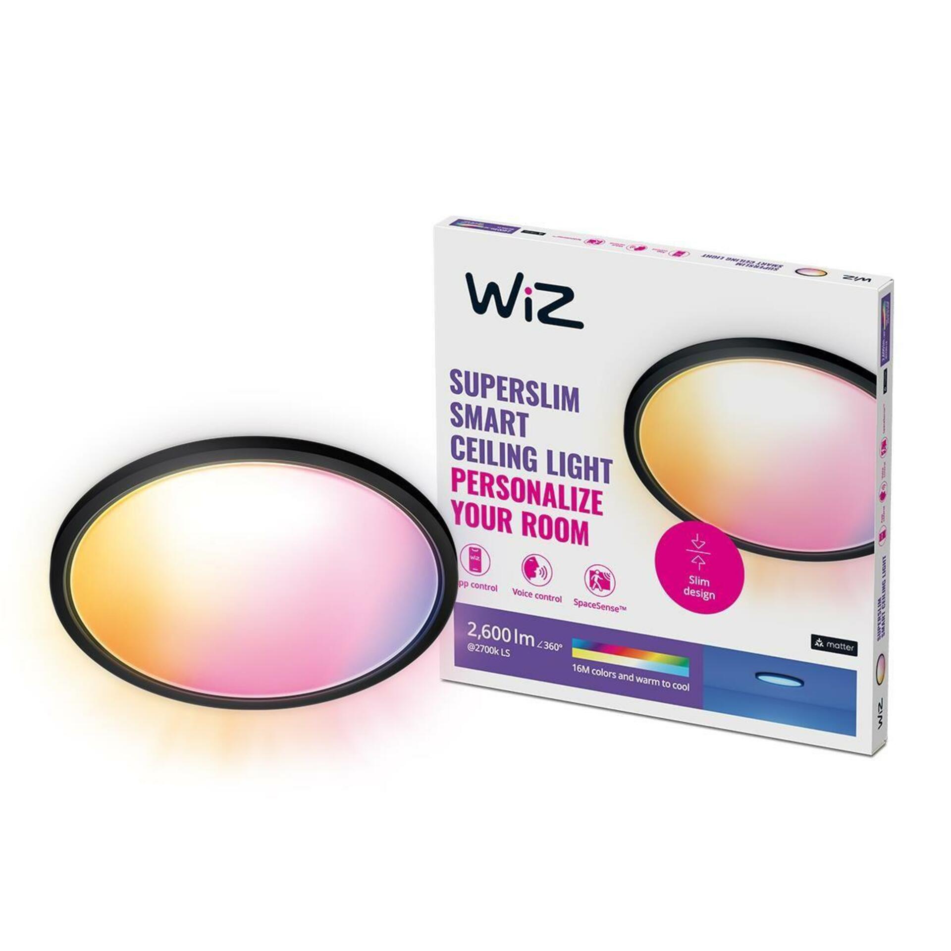 WiZ SuperSlim stropní LED svítidlo 22W 2600lm 2700-6500K RGB IP20 42cm, černé