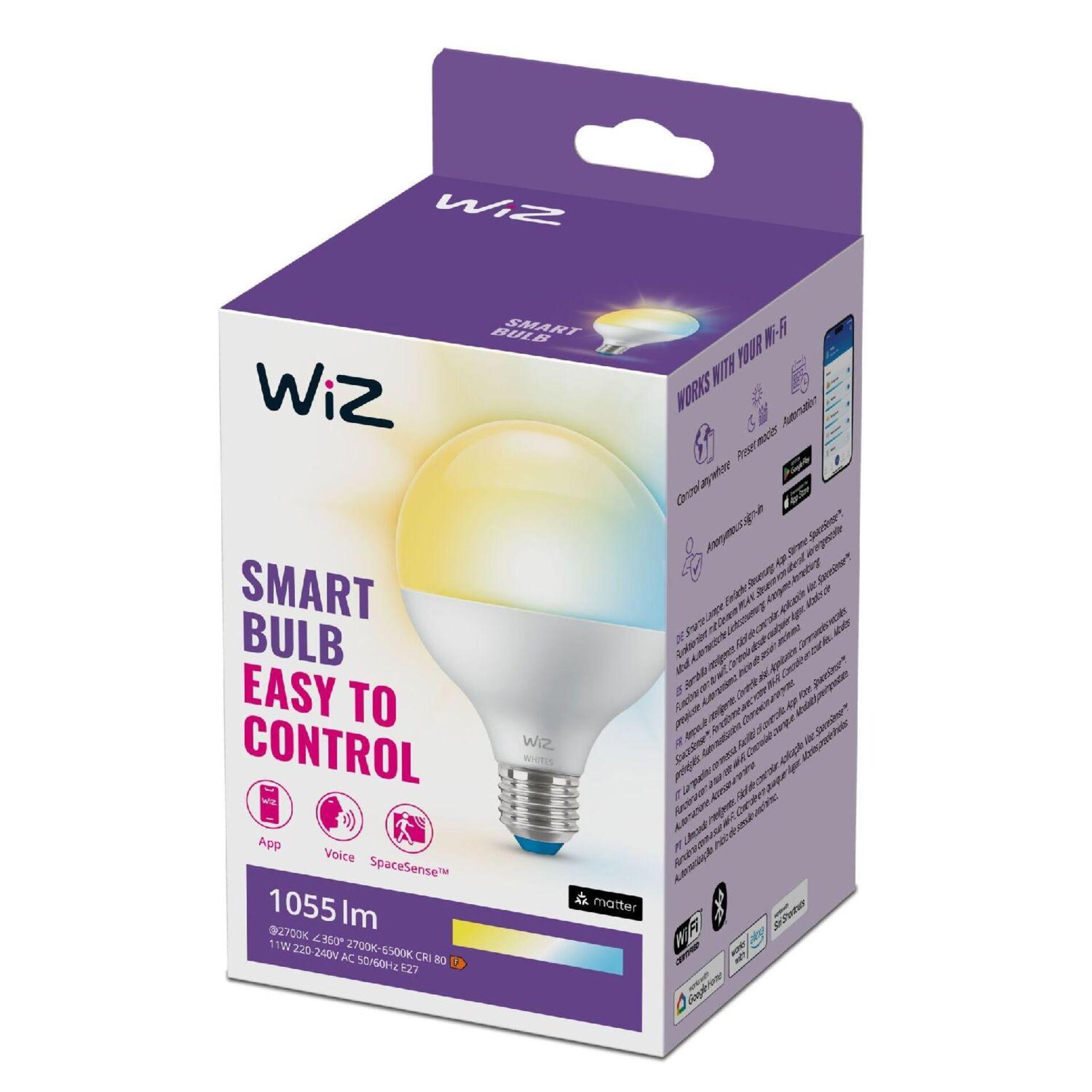 Levně WiZ LED žárovka E27 G95 Globe 11W 1055lm 2700-6500K CRI80 IP20, stmívatelná