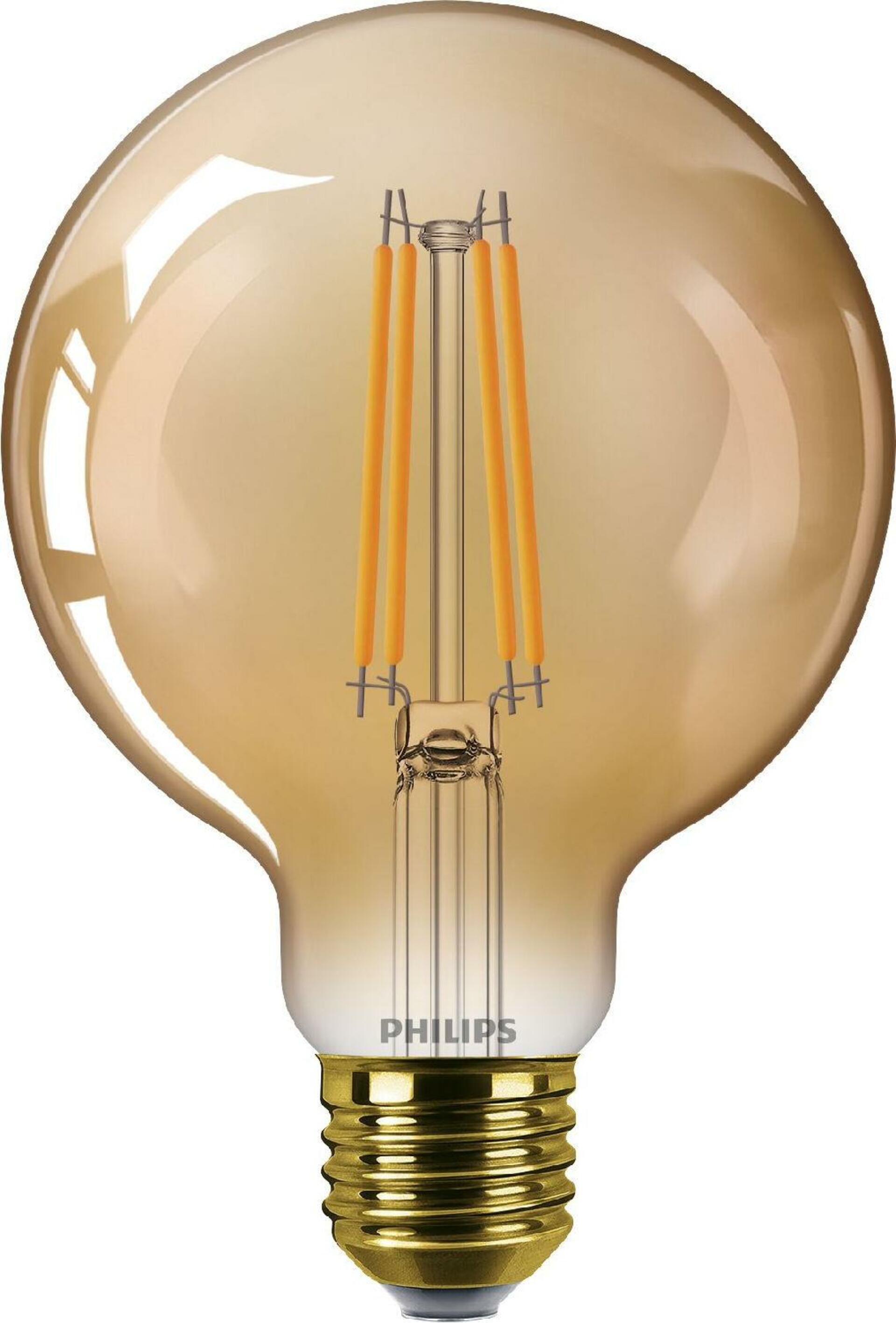 Levně Philips LED filament žárovka E27 G95 3,1W (25W) 250lm 1800K nestmívatelná, jantarová