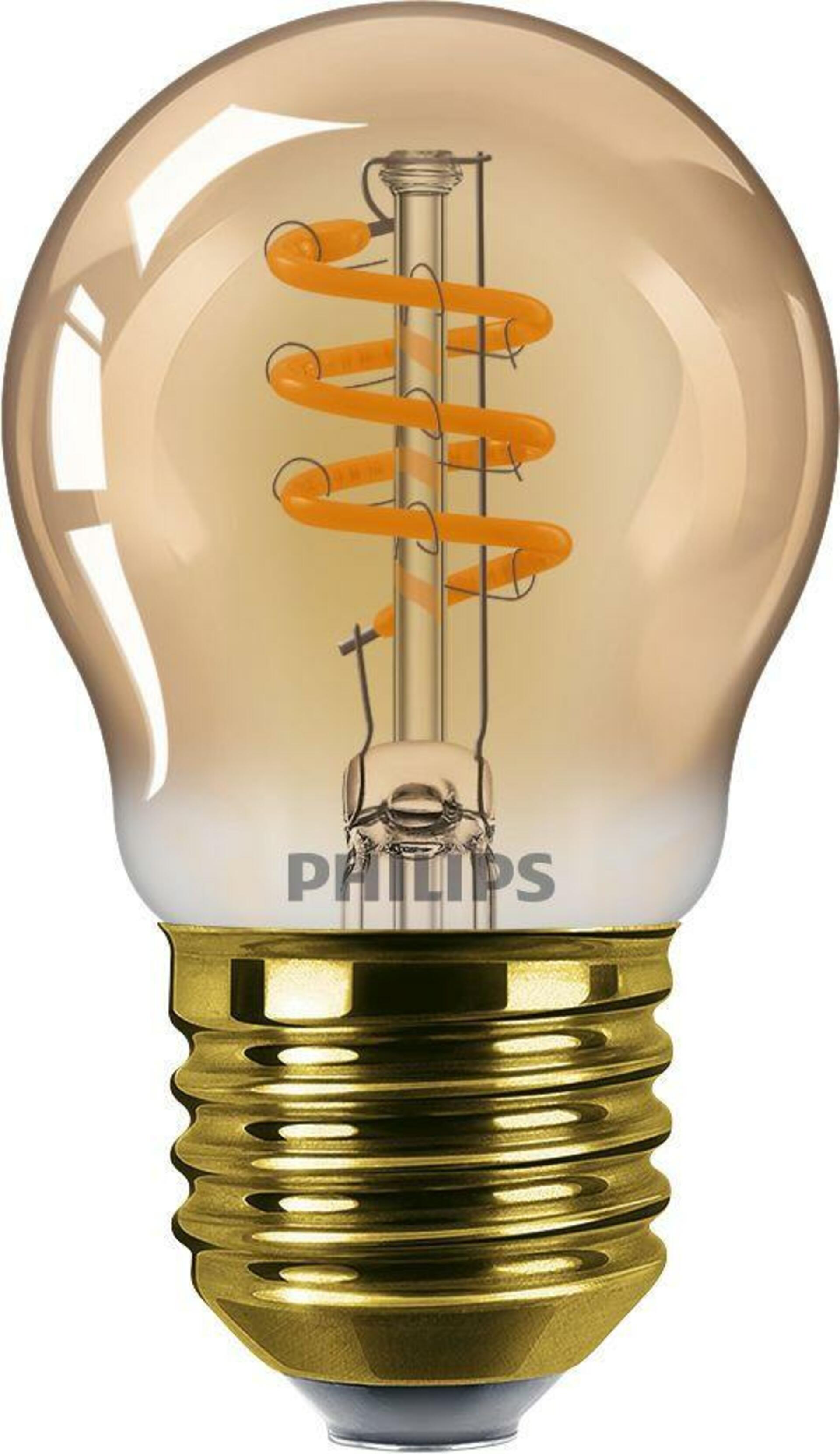 Philips LED filament žárovka E27 P45 3W (25W) 250lm 2200K stmívatelná, jantarová