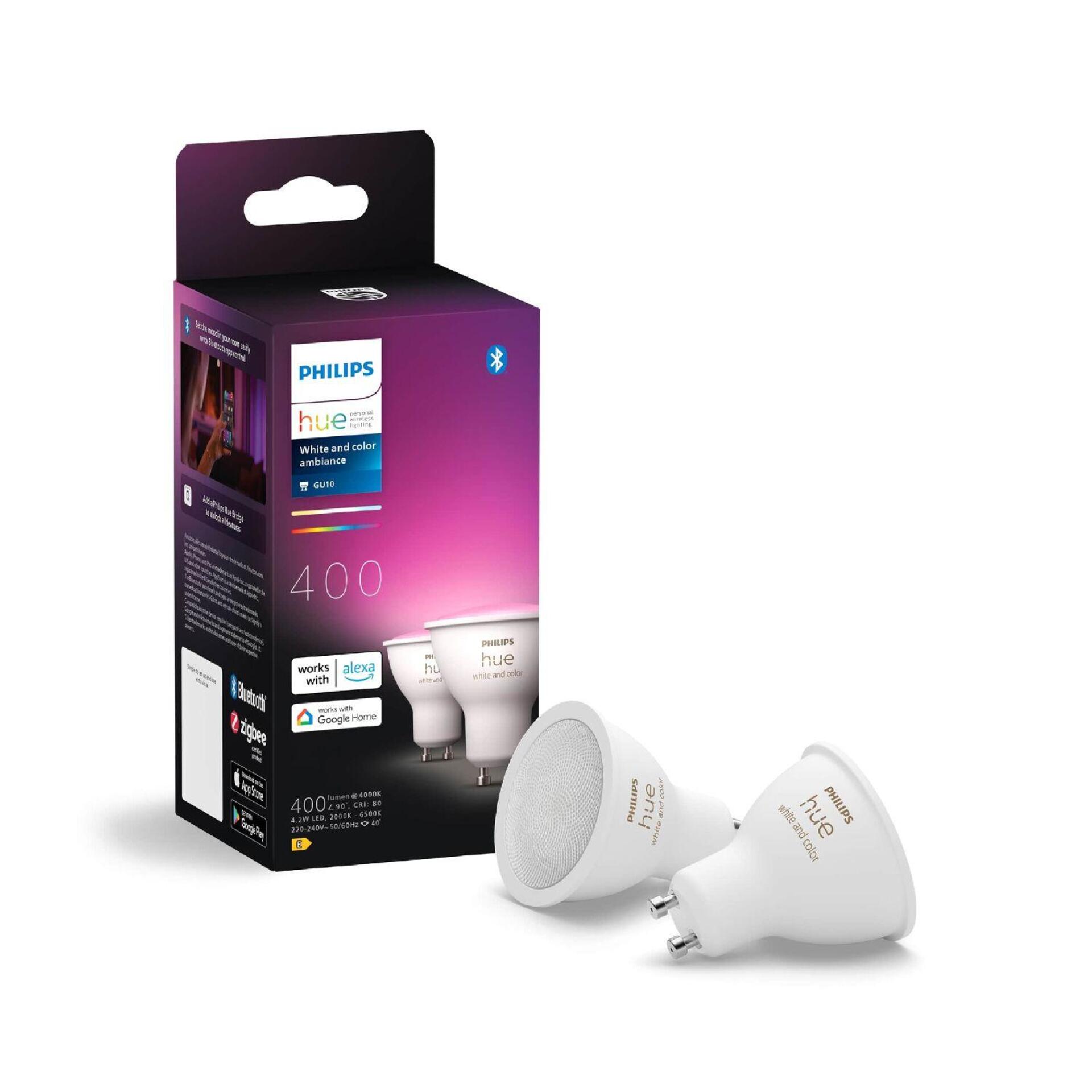 Levně Philips Hue sada 2x LED žárovka WACA GU10 4,2W 400lm 2000K-6500K RGB CRI80 IP20