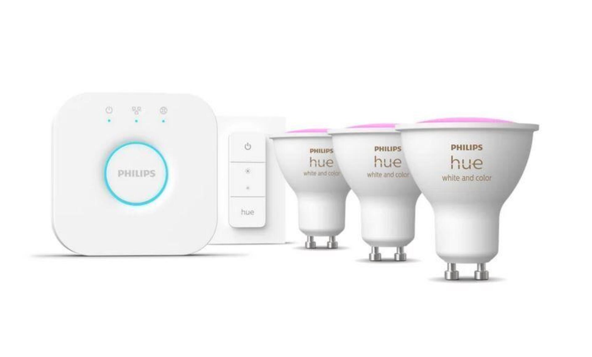 Levně Philips Hue základní set Bridge + 3xLED žárovka WACA GU10 4,2W 400lm 2000-6500K + ovladač