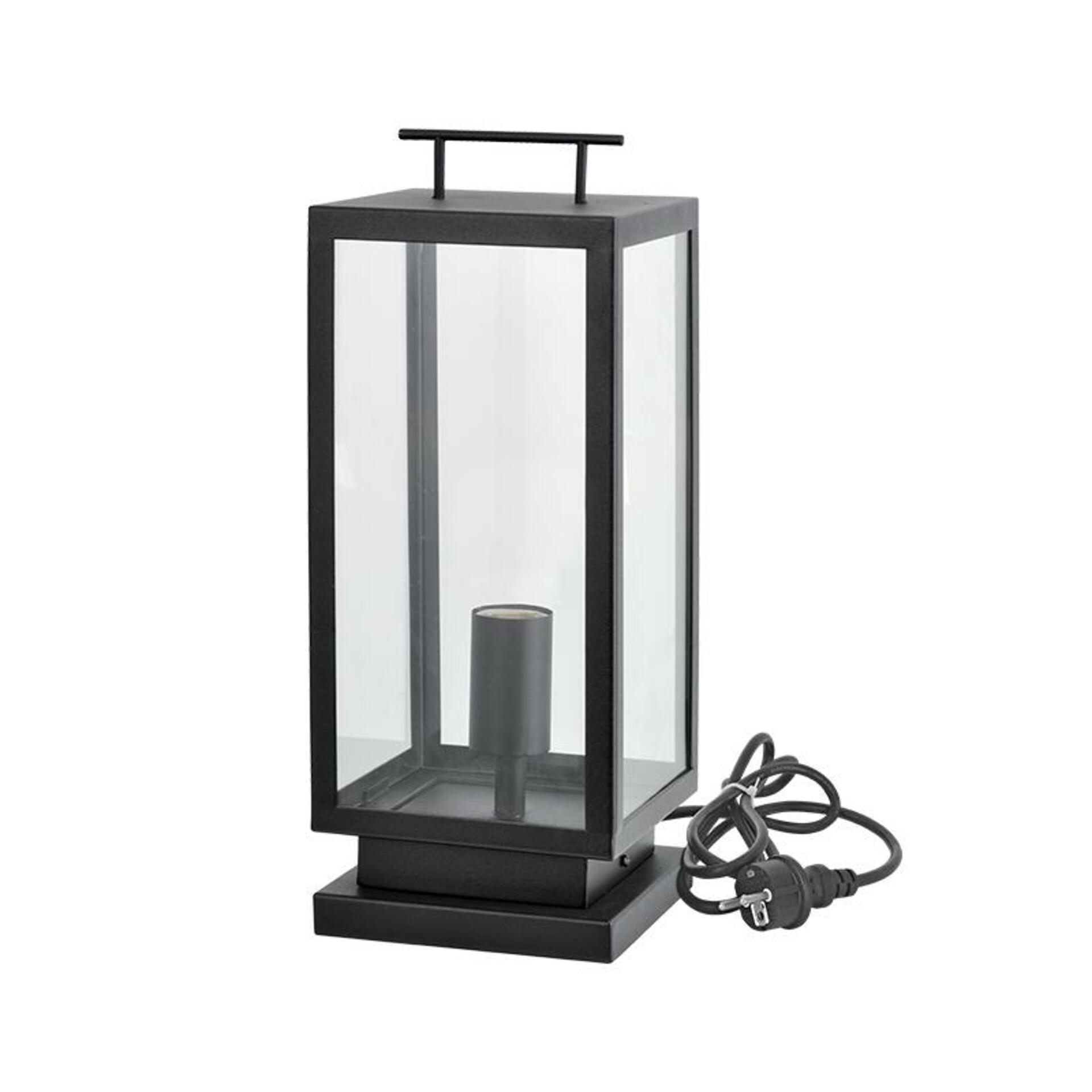 Levně ACA Lighting černá stolní/stojací lampa CELIA 1XE27 IP44 s kabelem do zásuvky čiré sklo CELIA1FPLBK
