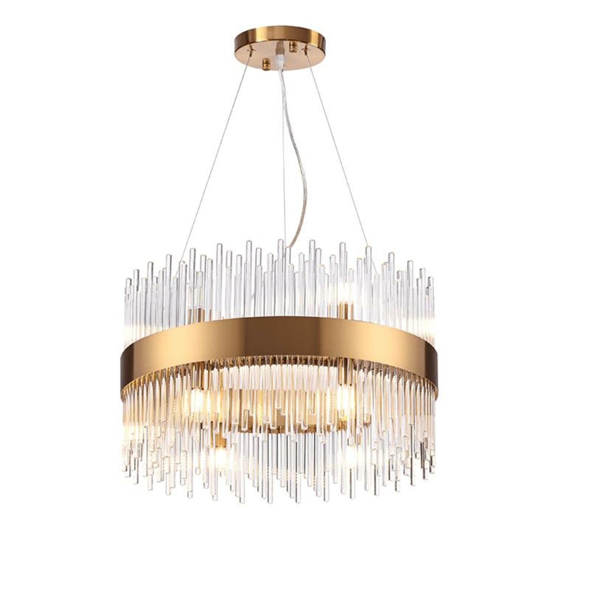 Levně ACA Lighting závěsné svítidlo 12XG9 křišťál + mosaz kov D50XH110CM DYNASTY EG18412P50AB