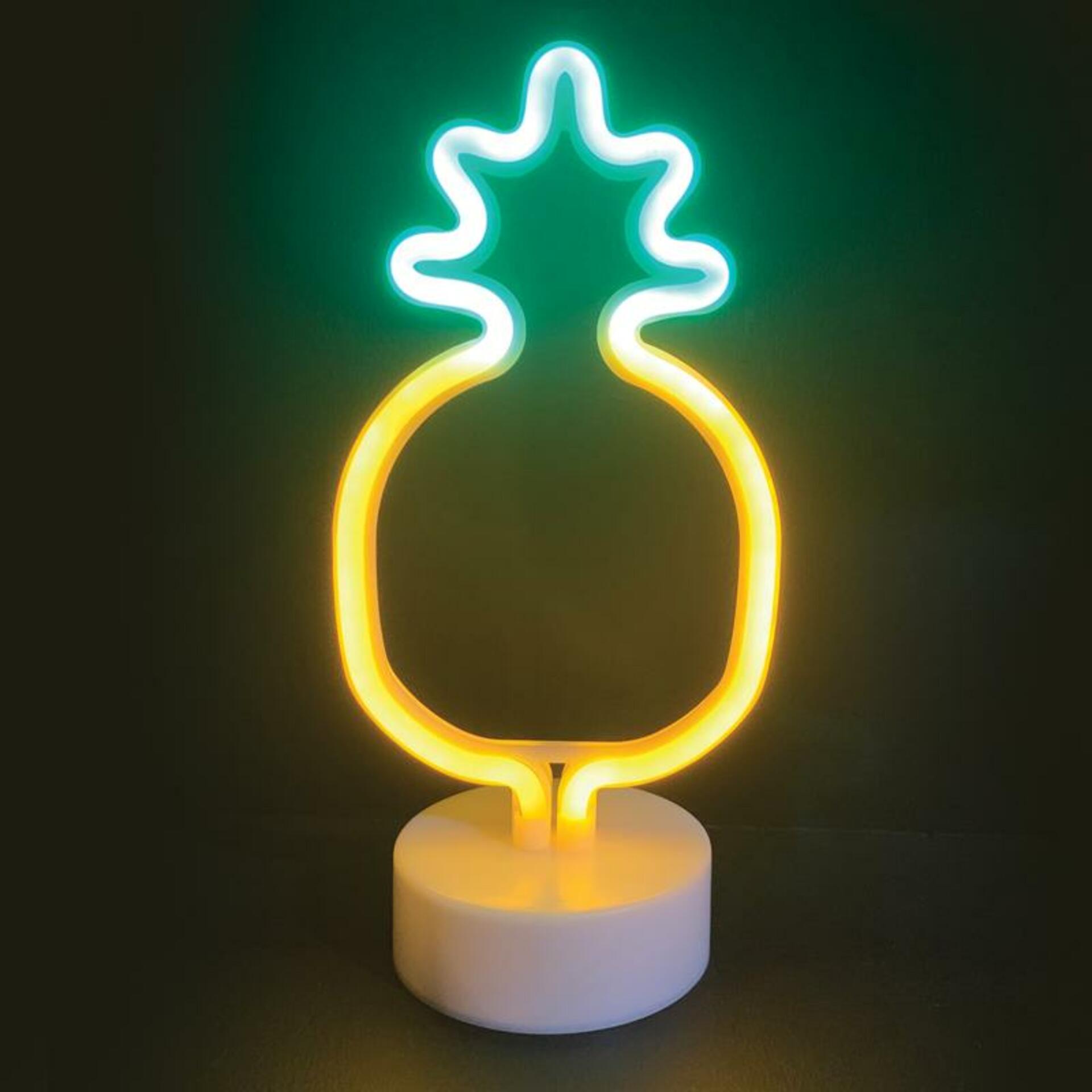 Levně ACA Lighting ANANAS, 41 neonová LED lampička na baterie (3xAA)/USB, zelená + žlutá, IP20, 13x10x27.8cm FPINAPPLENEON2A