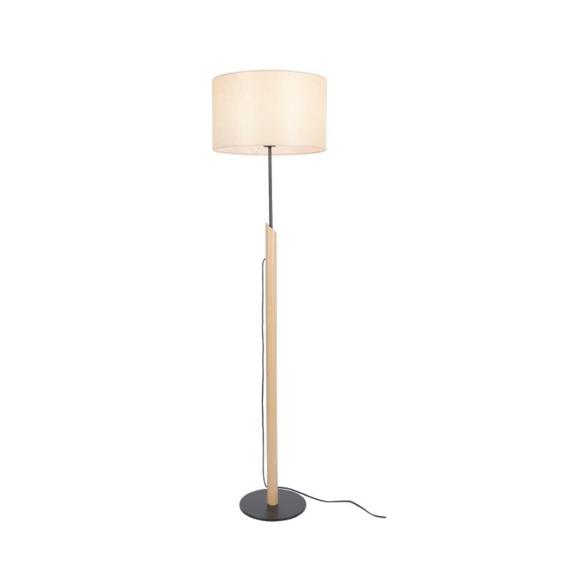 ACA Lighting stojací lampa CLIFF černý kov + přírodní dřevo s béžovým textilním stínítkem 1xE27 MF21858