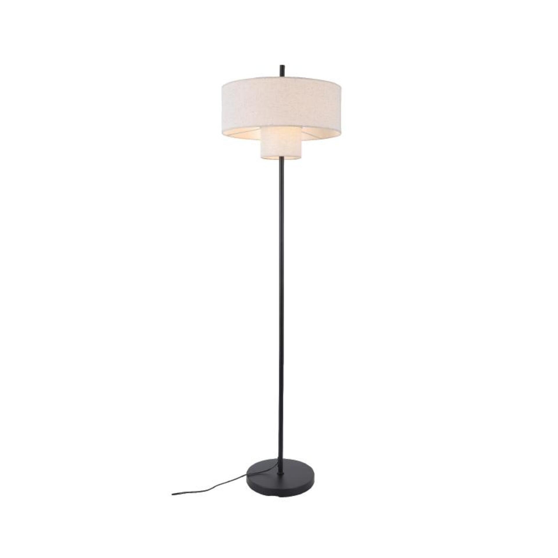 Levně ACA Lighting stojací lampa ANAFI černý kov béžové textilní stínítko 2xE27 MF240323