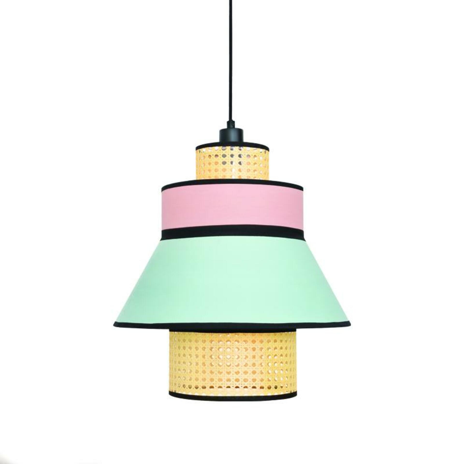 ACA Lighting závěsné svítidlo 1XE27 JAPAN růžová/mentolová textil+ratan D42XH190CM TF20881P