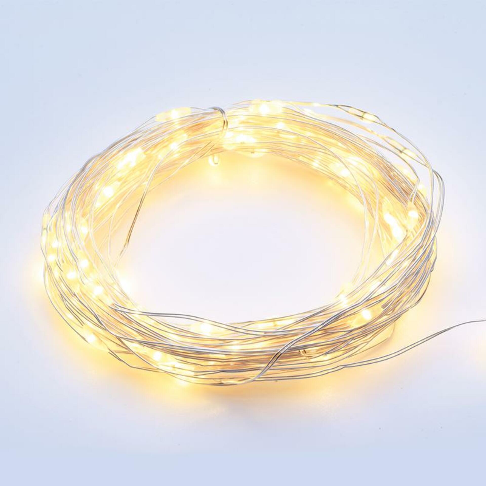 Levně ACA Lighting 100 LED dekorační řetěz s časovačem WW stříbrný měďený kabel na baterie 3XAA IP44 10m+10cm X01100115