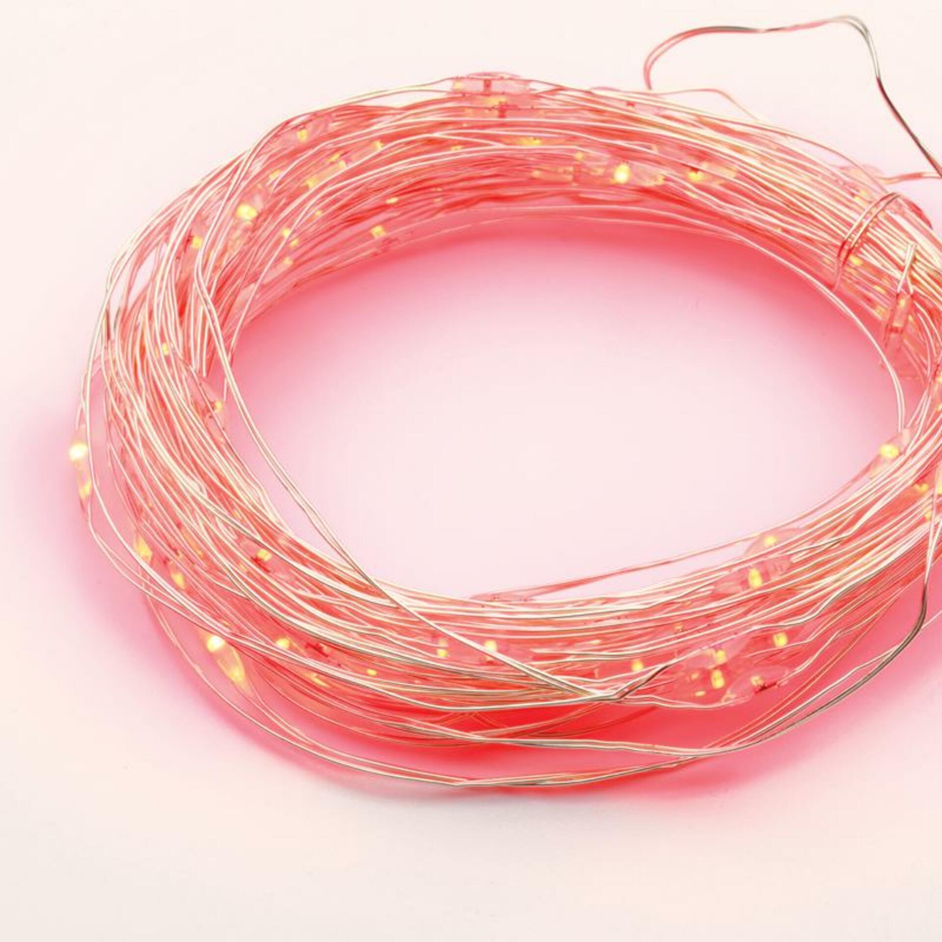 Levně ACA Lighting 100 LED dekorační řetěz s časovačem červená stříbrný měďený kabel na baterie 3XAA IP44 10m+10cm X01100415