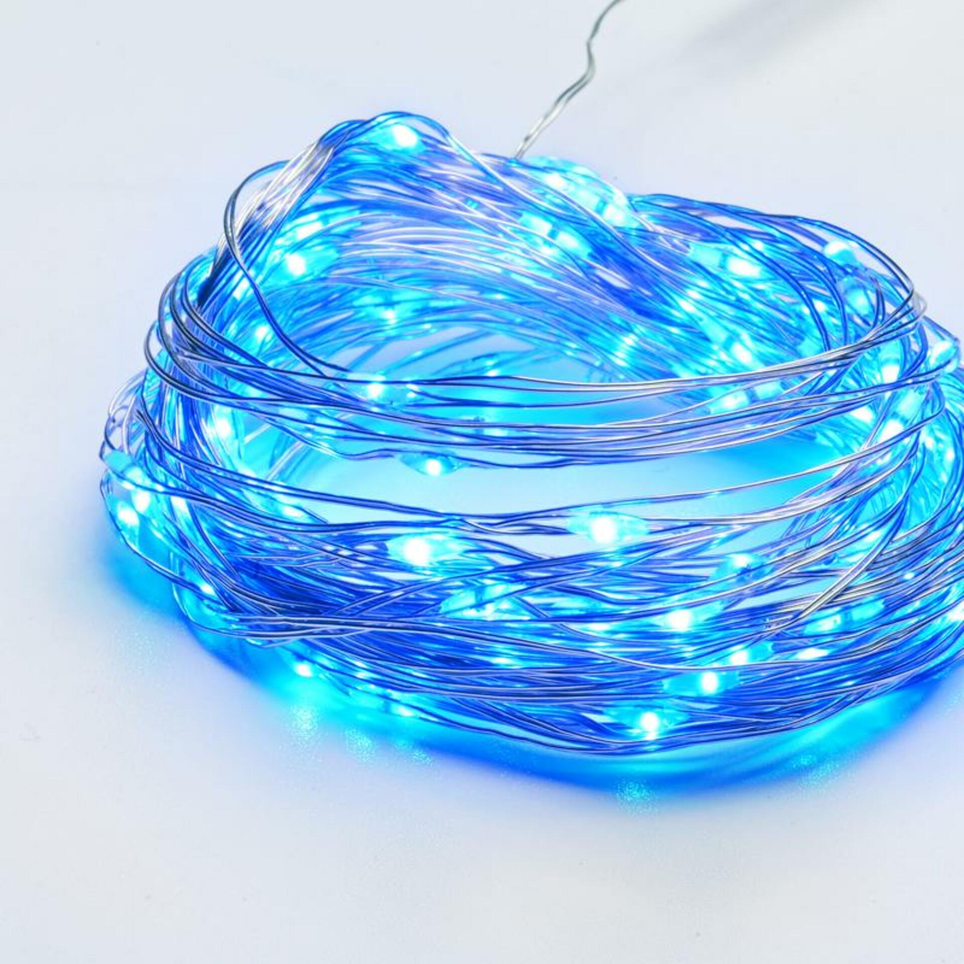 ACA Lighting 100 LED dekorační řetěz, modrá, stříbrný měďený kabel, 220-240V + 8 funkcí, IP44, 10m+3m, 600mA X01100612