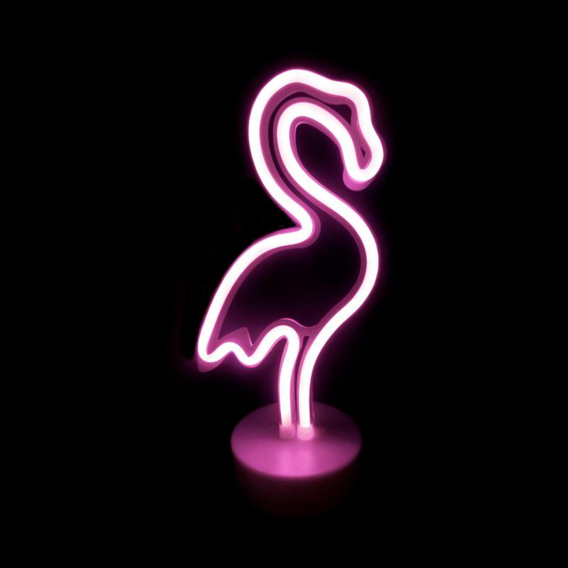 Levně ACA Lighting FLAMINGO, 49 neonová LED lampička na baterie (3xAA)/USB, růžová, IP20, 16x10x28.5cm X04497314