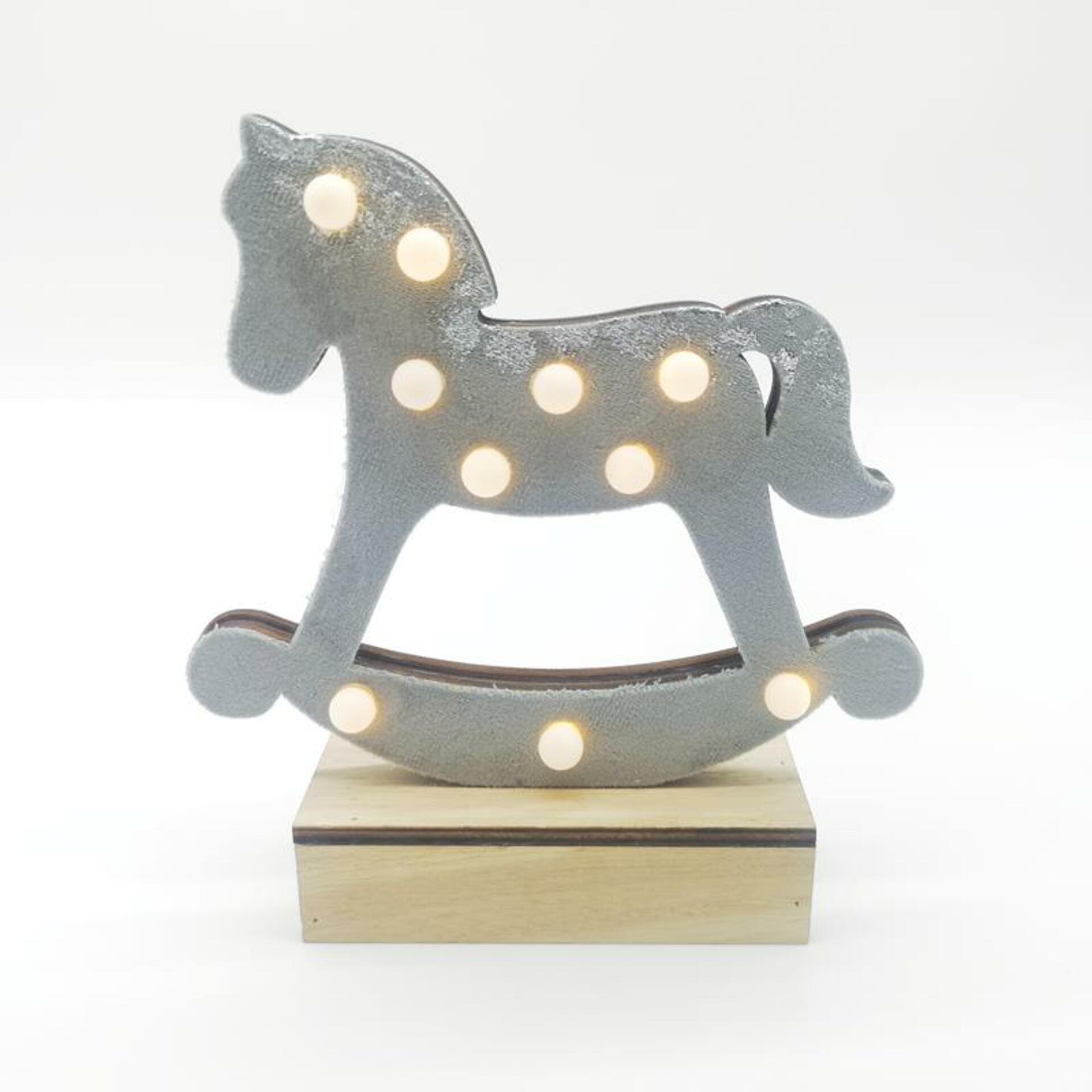Levně ACA Lighting dřevěná dekorace šedý kůň, 10 MINI LED na baterie (2xAA), WW, IP20, 17X4.5X16cm X061011239