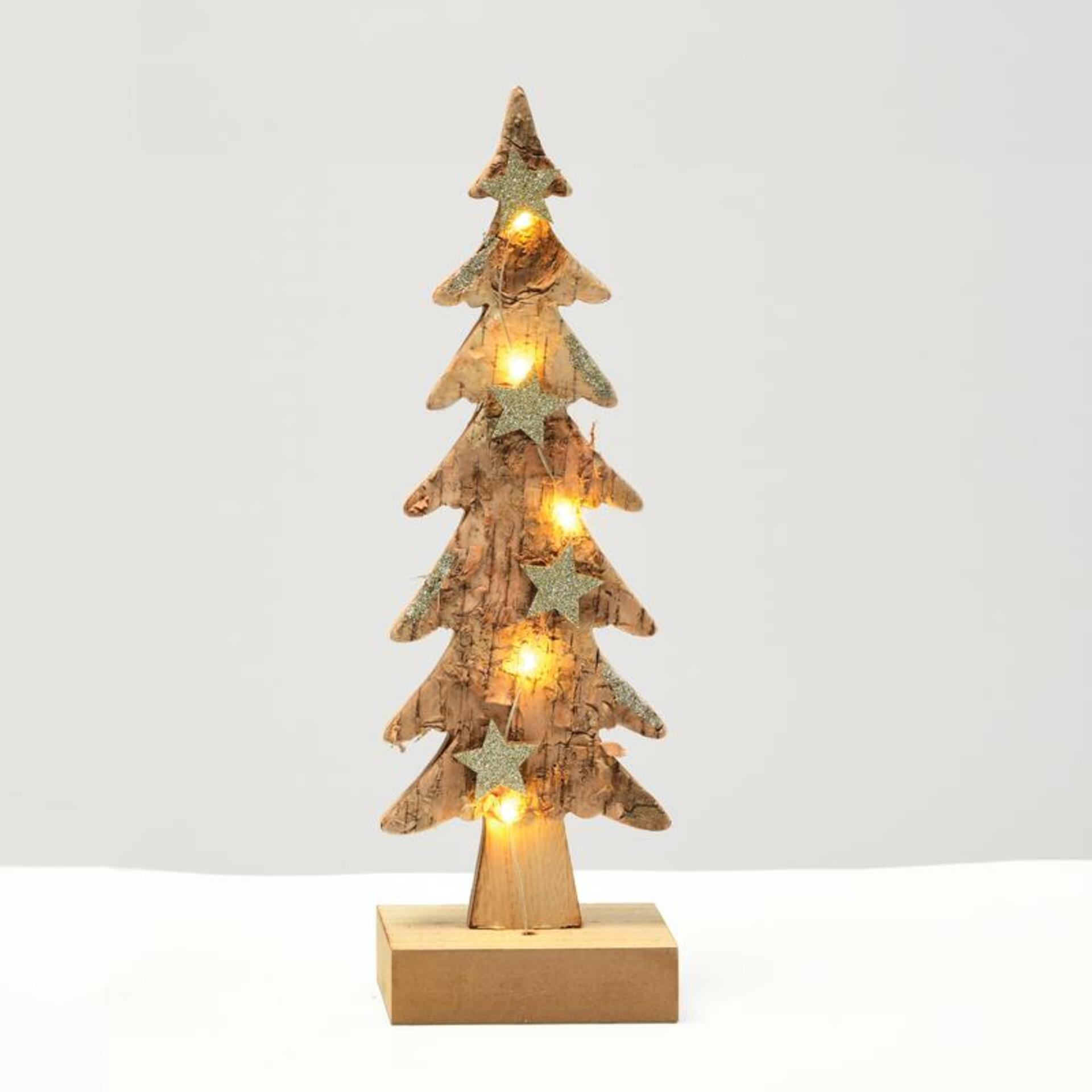 ACA Lighting dřevěná dekorace vánoční stromek hnědý malý 5 LED na baterie (2xAA) teplá bílá IP20 9.5x6x31cm XTREBWW313A