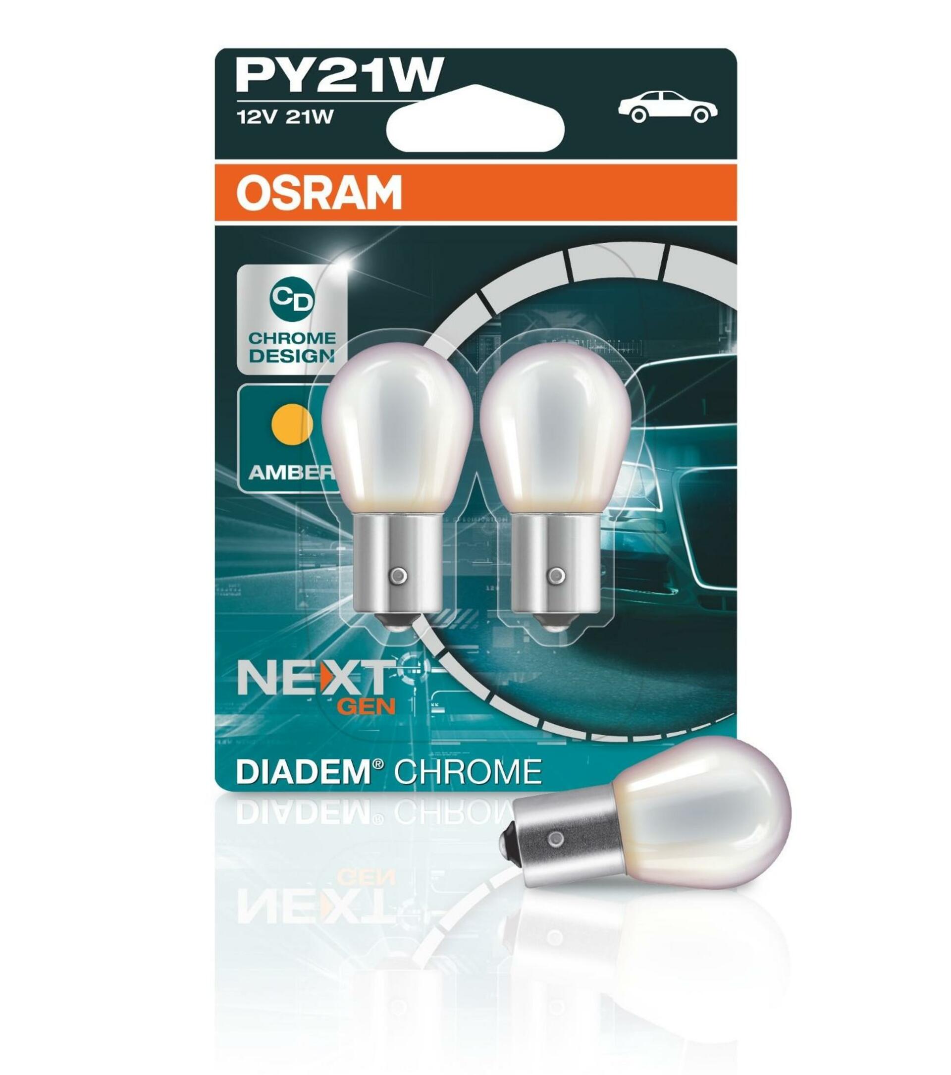 OSRAM PY21W 12V 21W BAU15s Diadem Chrome NextGen. 2ks blistr 7507DC-02B