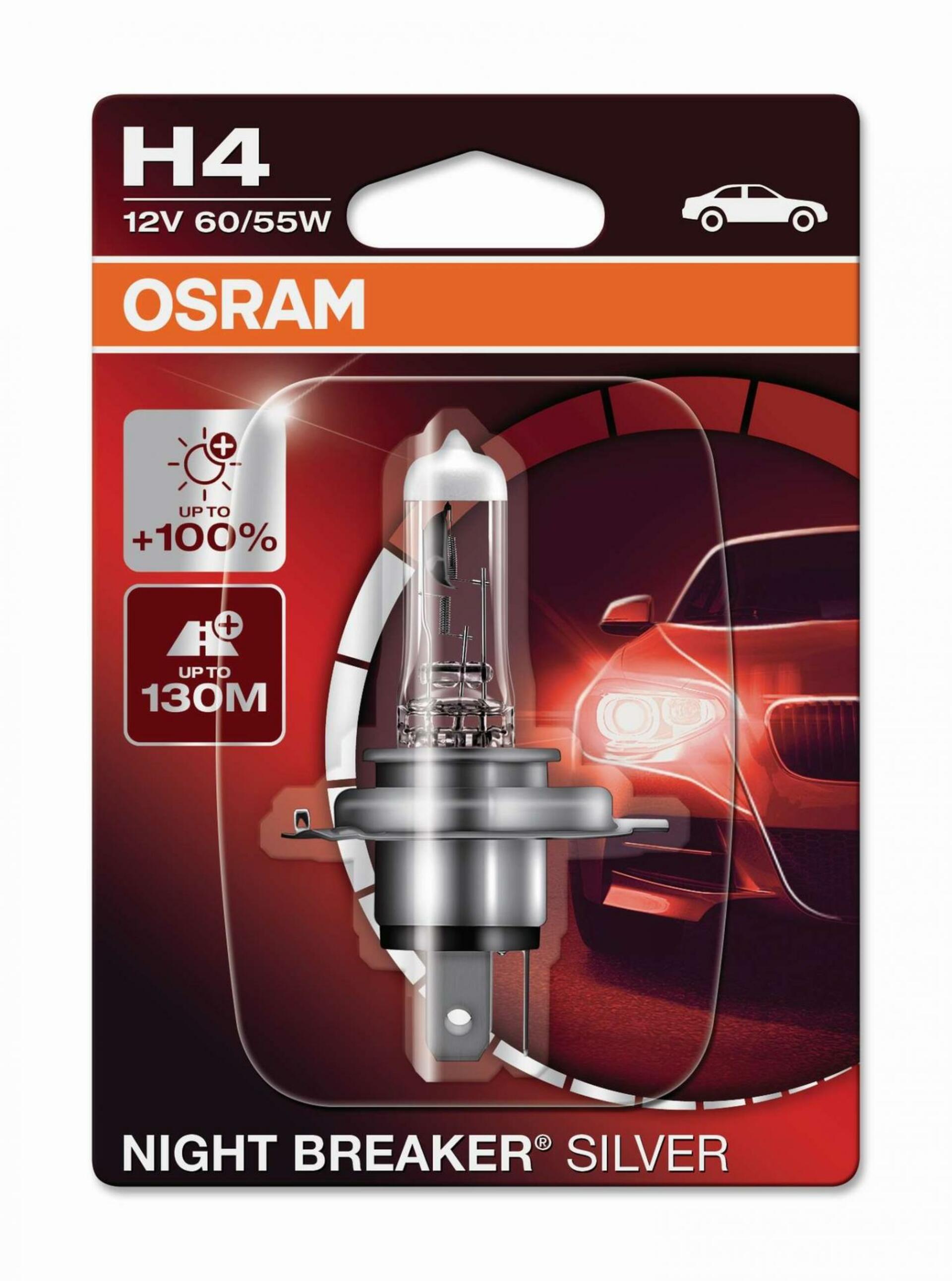 OSRAM H4 12V 60/55W P43t NIGHT BREAKER SILVER +100% 1ks 64193NBS-01B