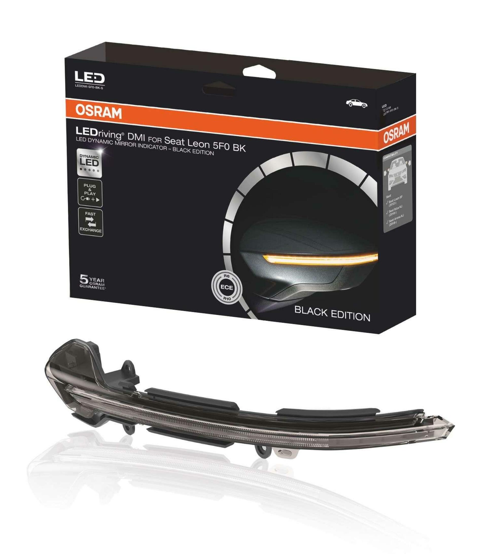 Levně OSRAM LEDRiving dynamický LED blinkr do zrcátka Seat Leon 5F, Ibiza KJ, Arona KJ - Black Edition LEDDMI 5F0 BK