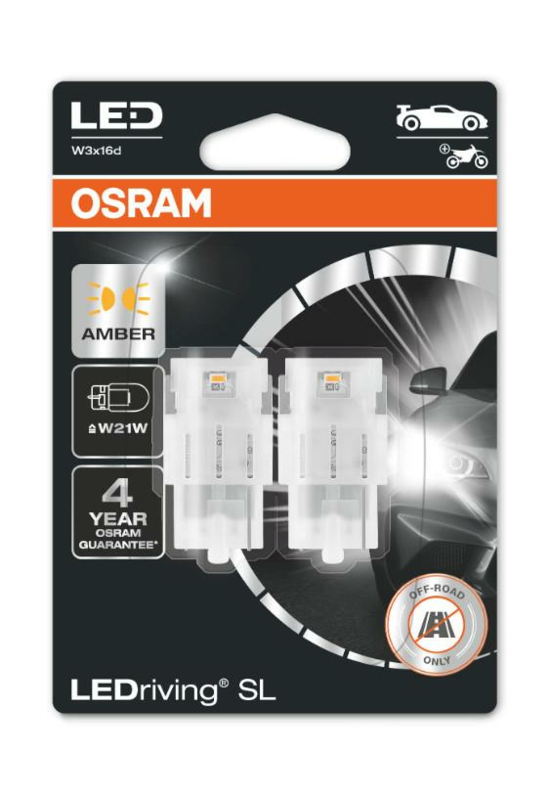 OSRAM LED W21W 7505DYP-02B AMBER 12V 2W W3x16d