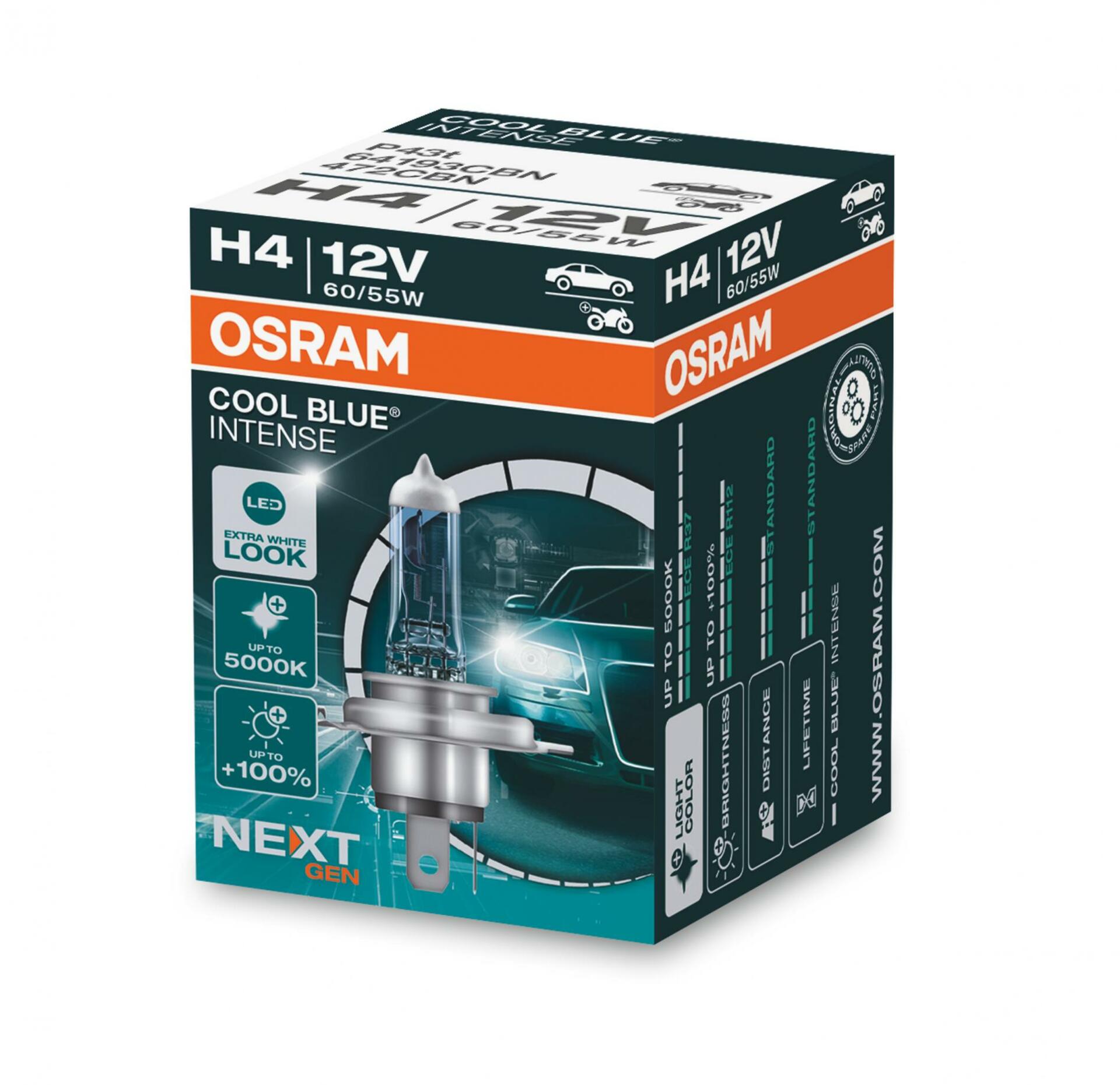 OSRAM H4 64193CBN COOL BLUE INTENSE Next Gen, 60/55W, 12V, P43t krabička