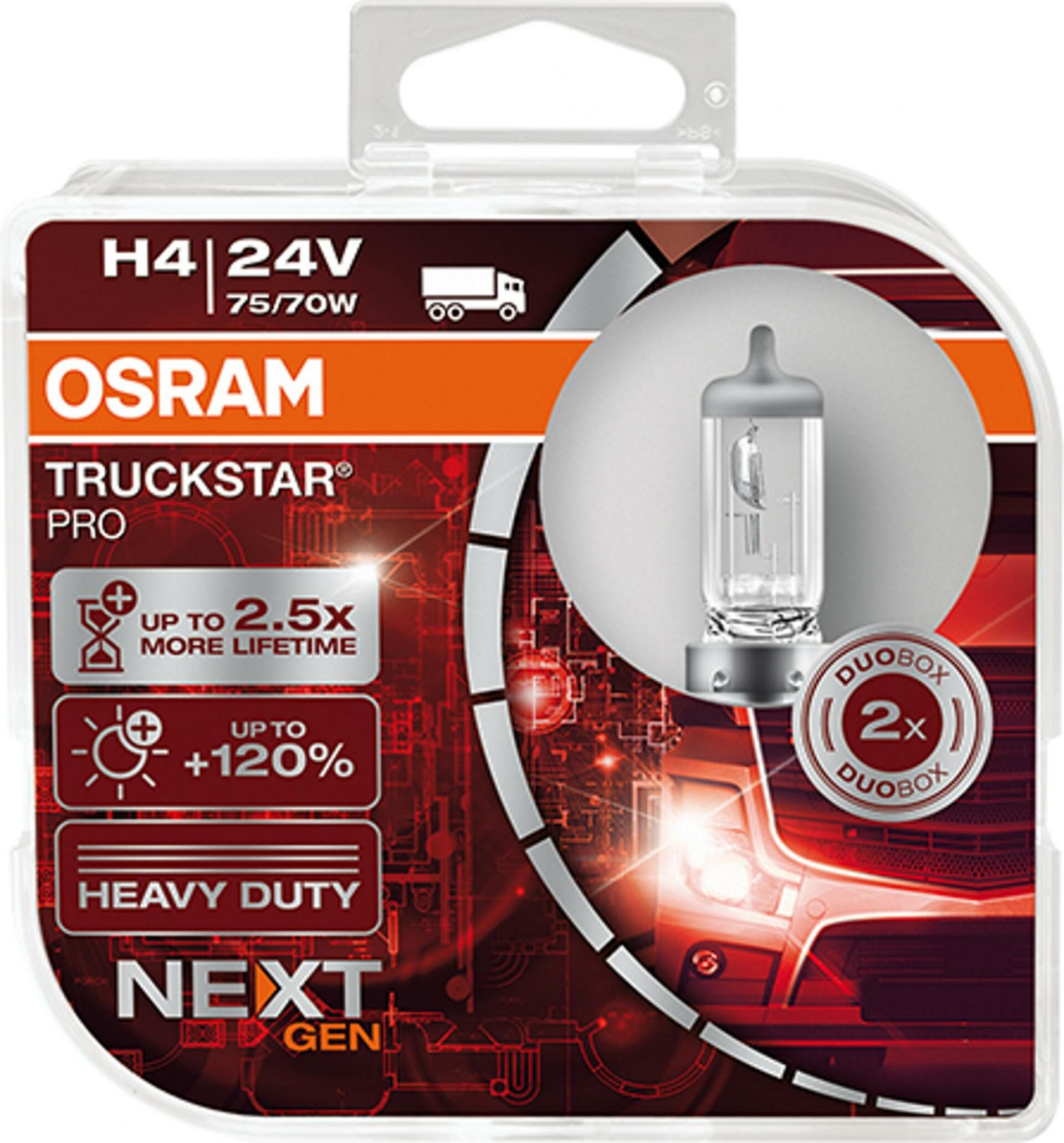 OSRAM H4 24V 75/70W P43t TRUCKSTAR PRO NEXT GEN +120% více světla 2ks 64196TSP-HCB