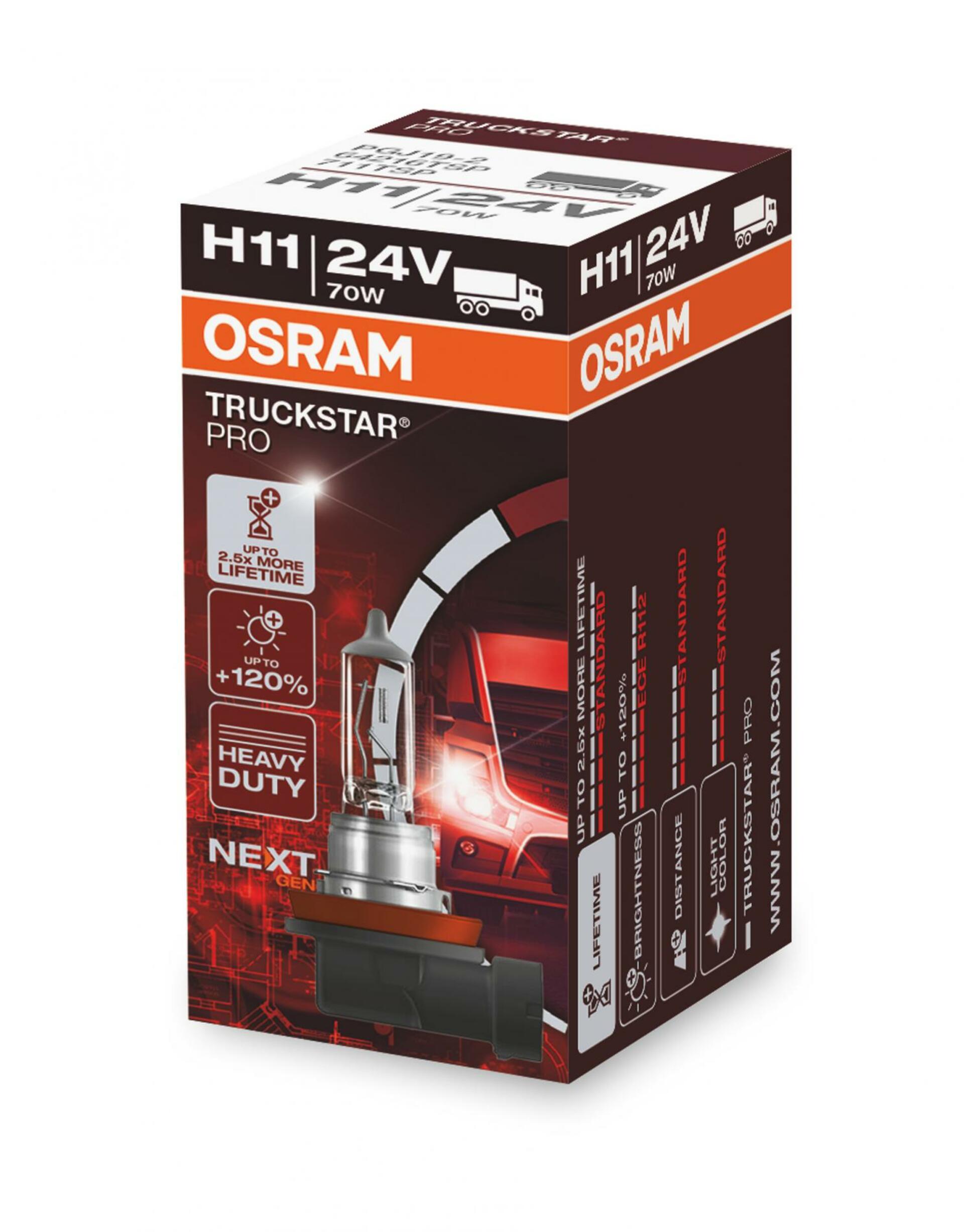 OSRAM H11 24V 70W PGJ19-2 TRUCKSTAR PRO NEXT GEN +120% více světla 1ks 64216TSP