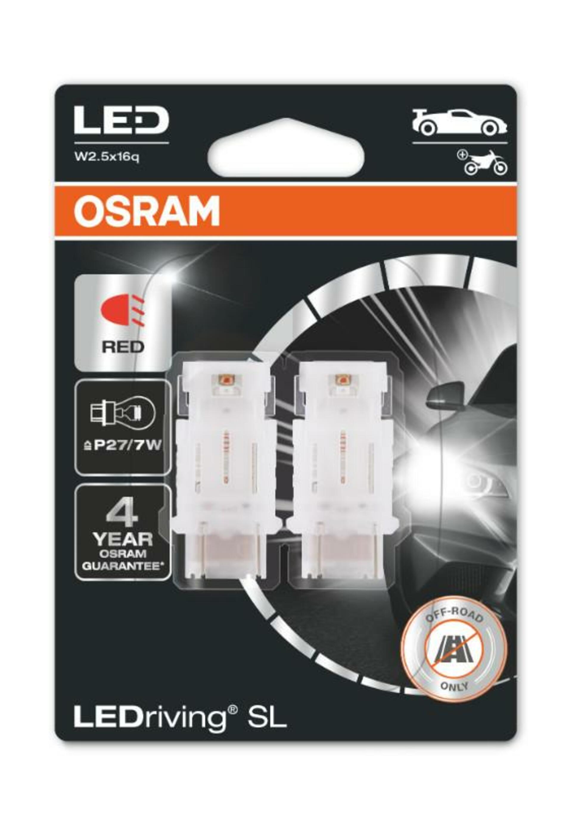 Levně OSRAM LED P27/7W 3157DRP-02B RED 12V 1,8W W2.5x16q