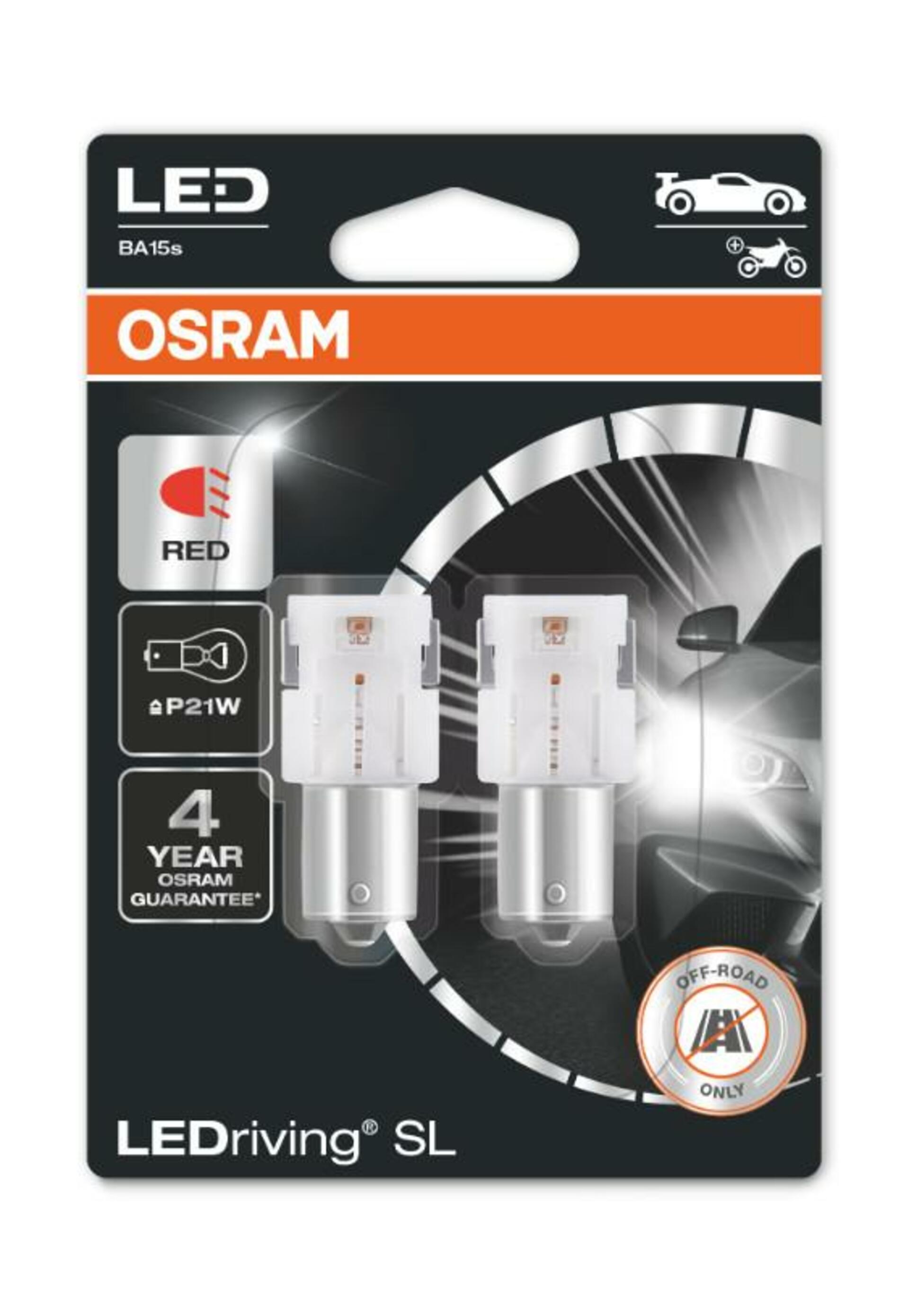 OSRAM LED P21W 7506DRP-02B RED 12V 2W BA15s 