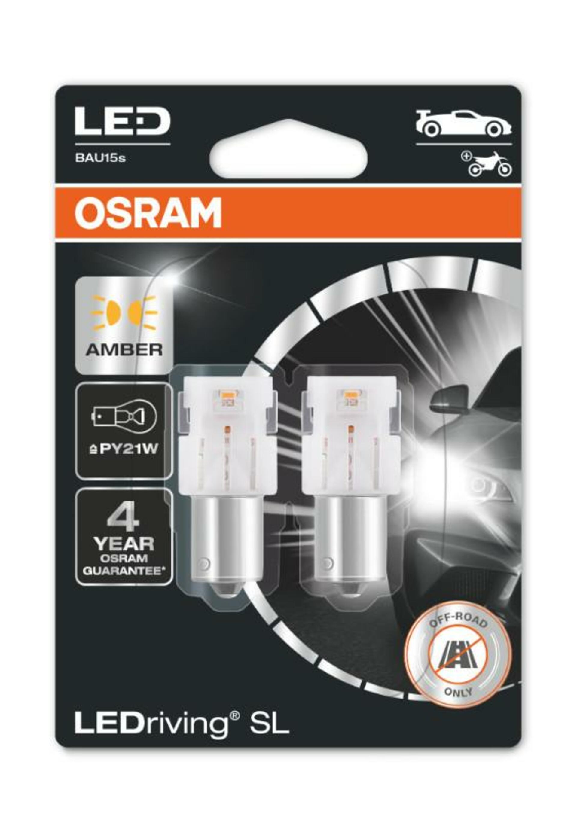 OSRAM LED PY21W 7507DYP-02B AMBER 12V 1,5W BAU15s 