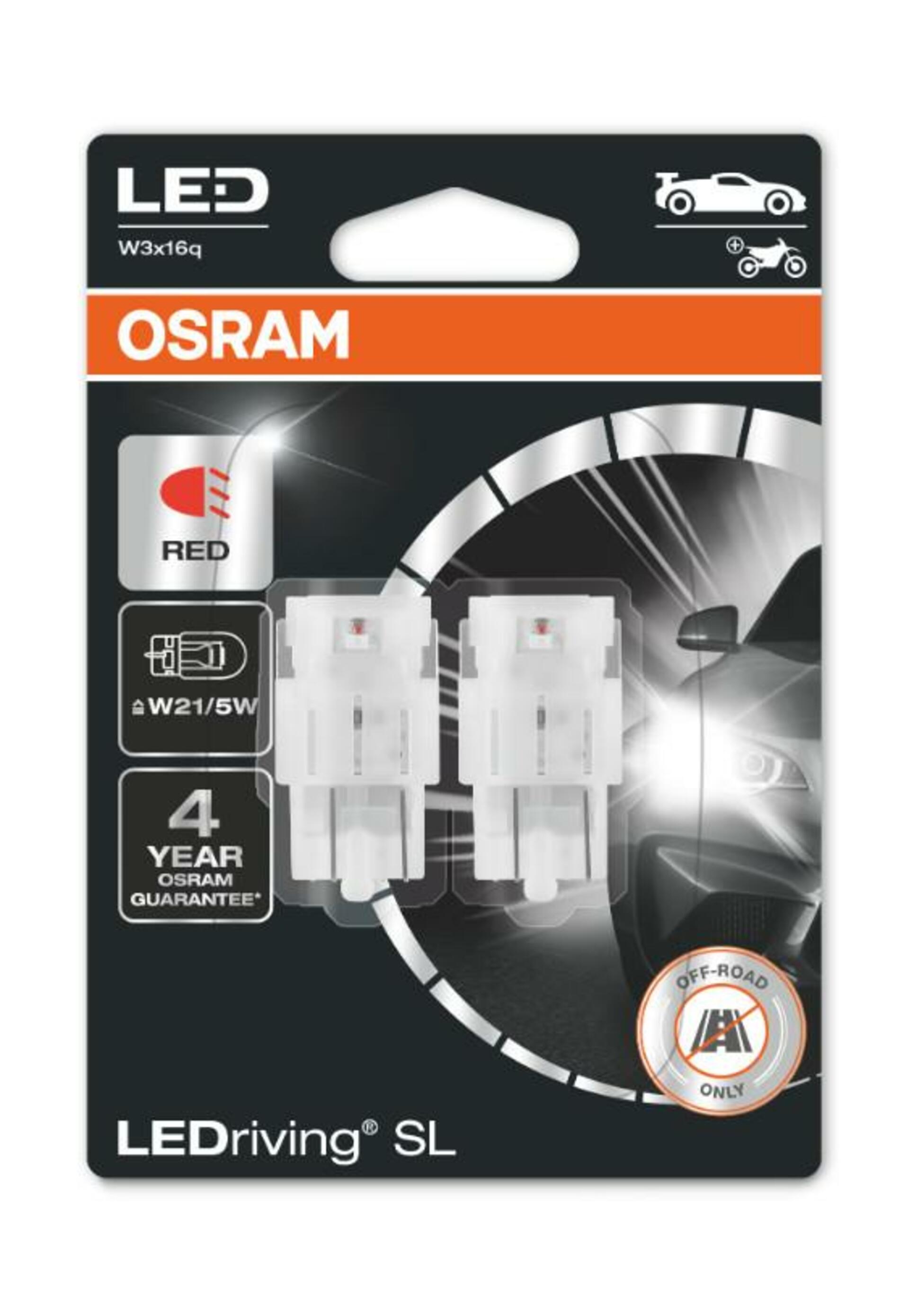 OSRAM LED W21/5W 7515DRP-02B RED 12V 2,4W W3x16q