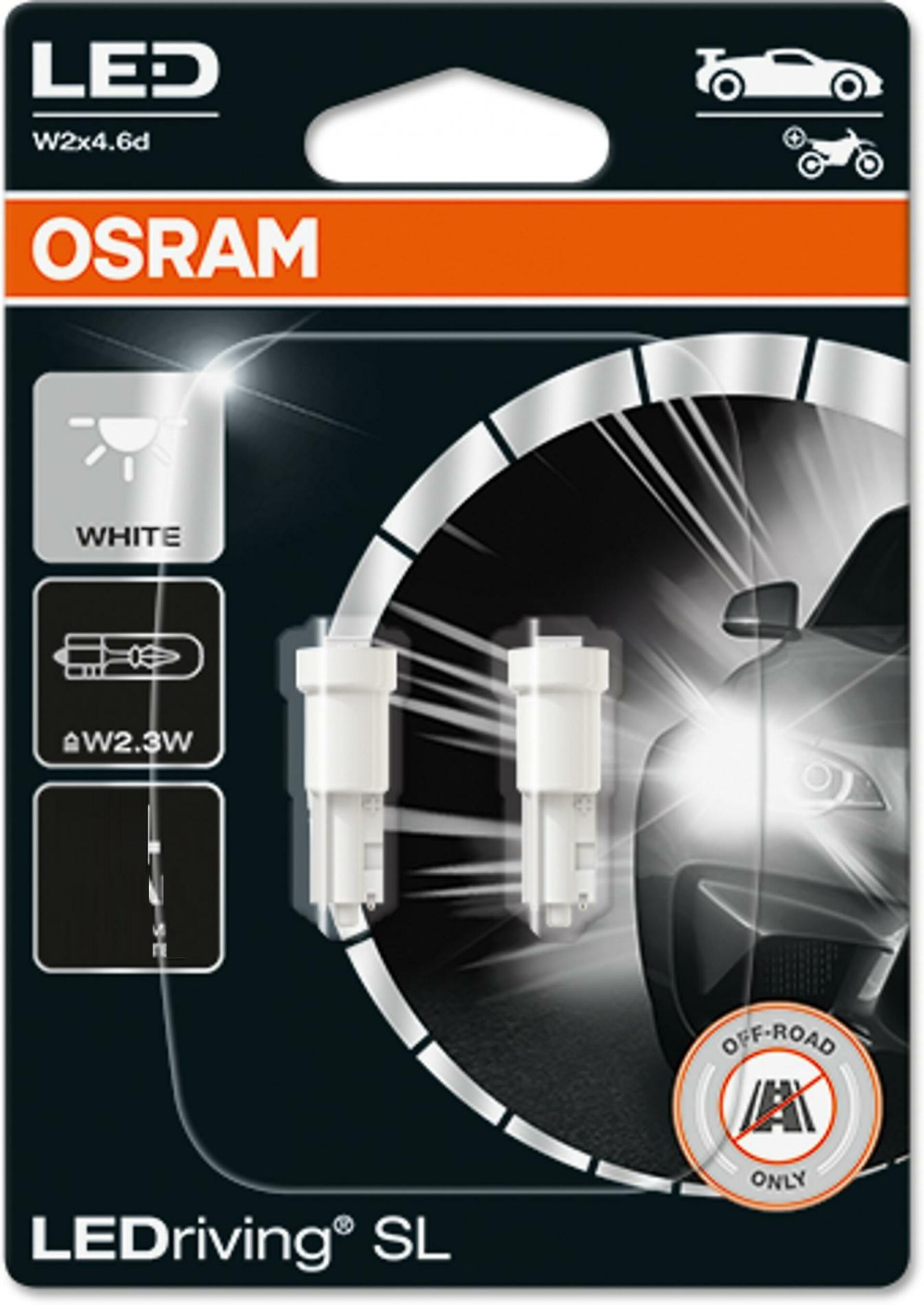 OSRAM LEDRiving SL W2.3W W2x4.6d 0.25W 12V 6000K 25 lm White 2ks 2723DWP-02B