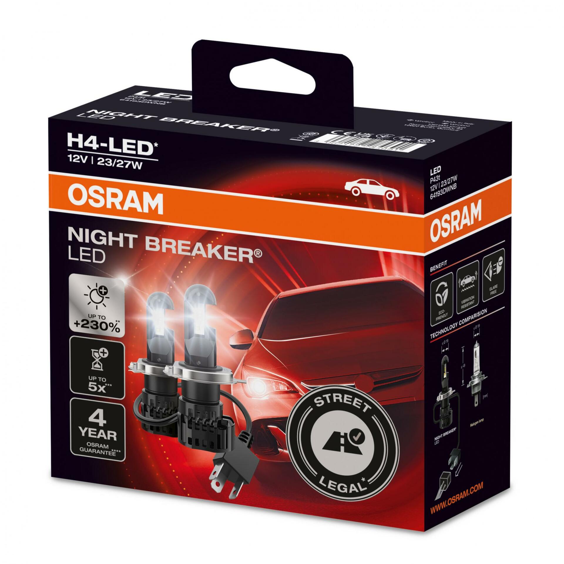 Levně OSRAM H4 NIGHT BREAKER LED +230% více světla 2ks homologace 64193DWNB