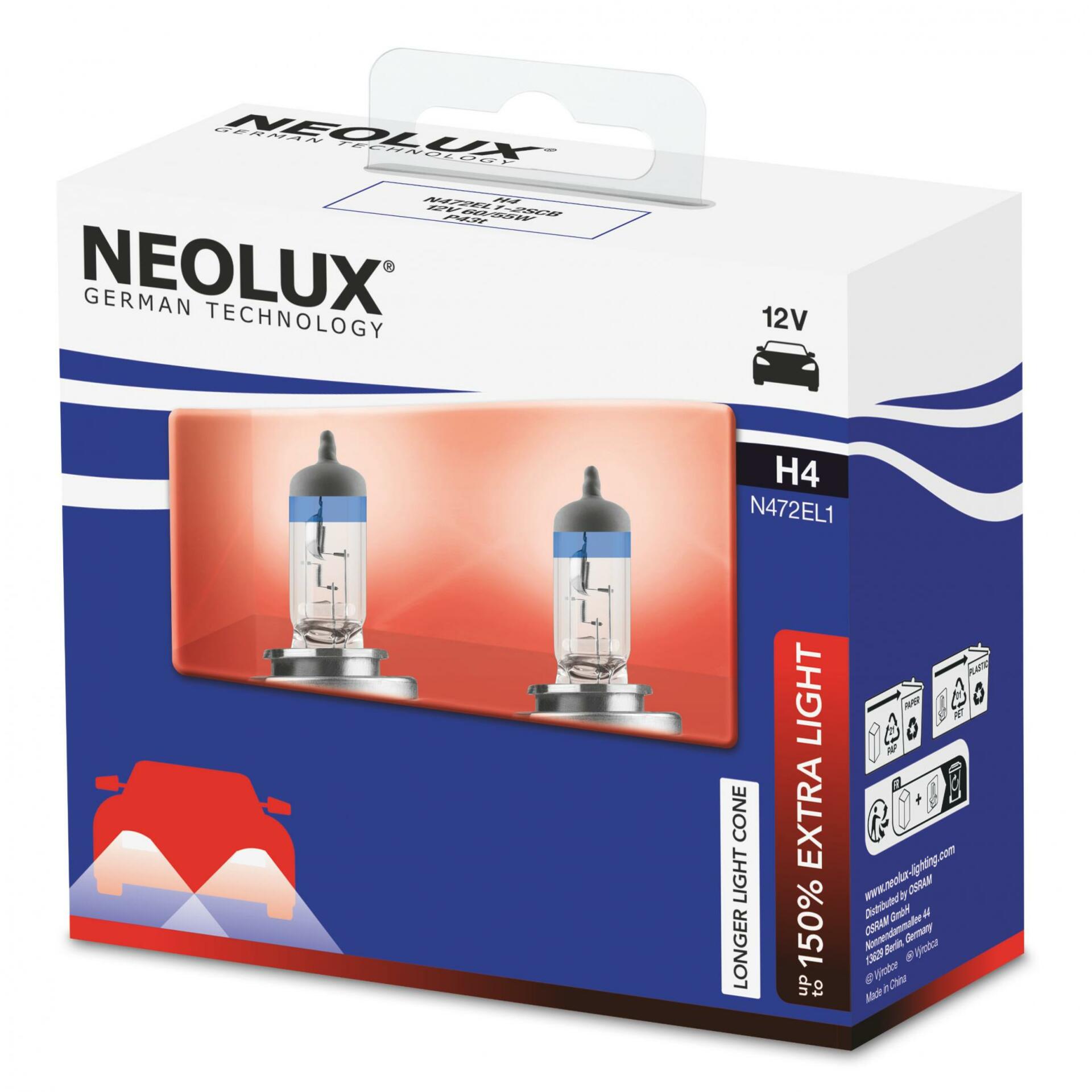 Levně NEOLUX H4 12V 60/55W P43t Extra Light +130% 2ks N472EL1-2SCB