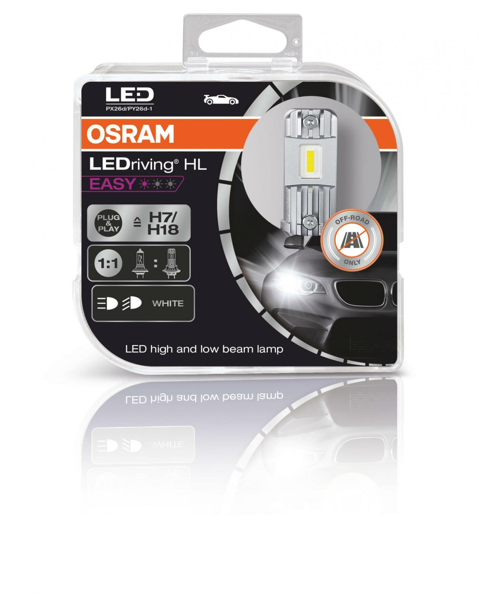 OSRAM LEDriving HL EASY H7/H18 12V 16.2W PX26d/PY26d-1 6000K White 2ks 64210DWESY-HCB