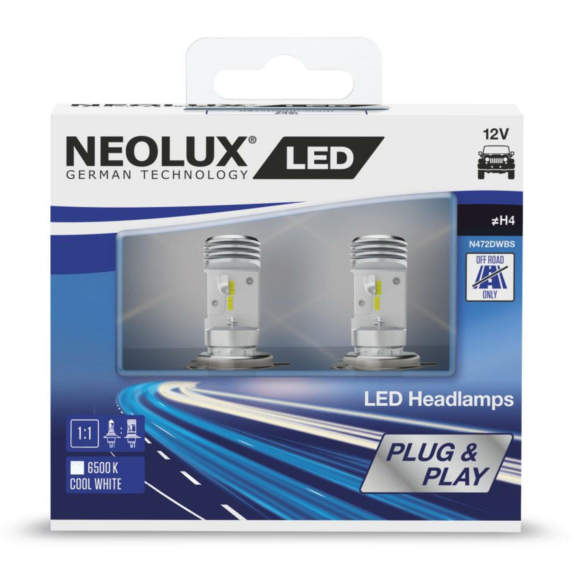 Levně NEOLUX H4 12V 12/12W P43t LED 6500K Cool White 2ks NO ECE N472DWBS-2SCB