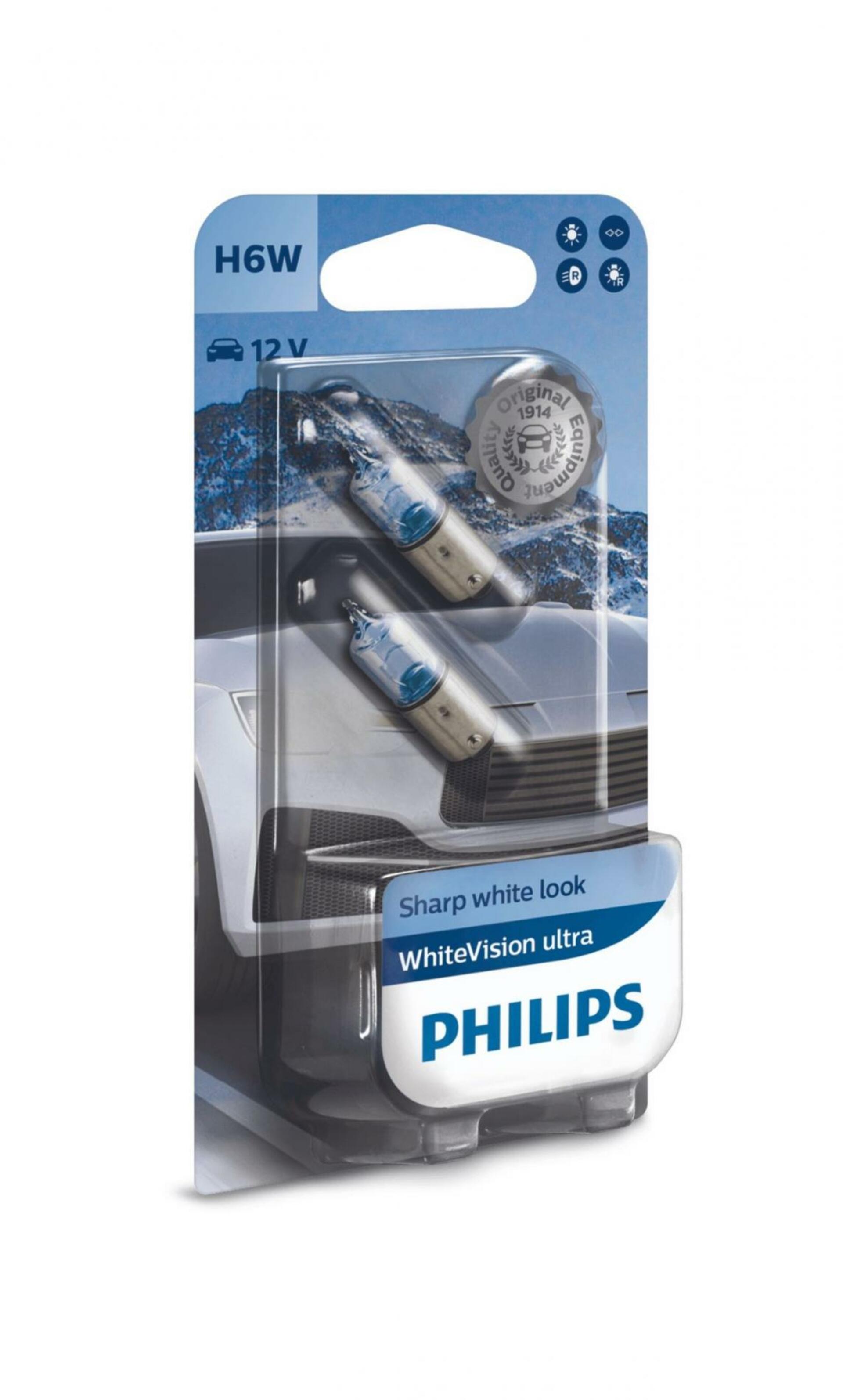 Philips H6W 12V 6W BAX9s WhiteVision Ultra 2ks 12036WVUB2