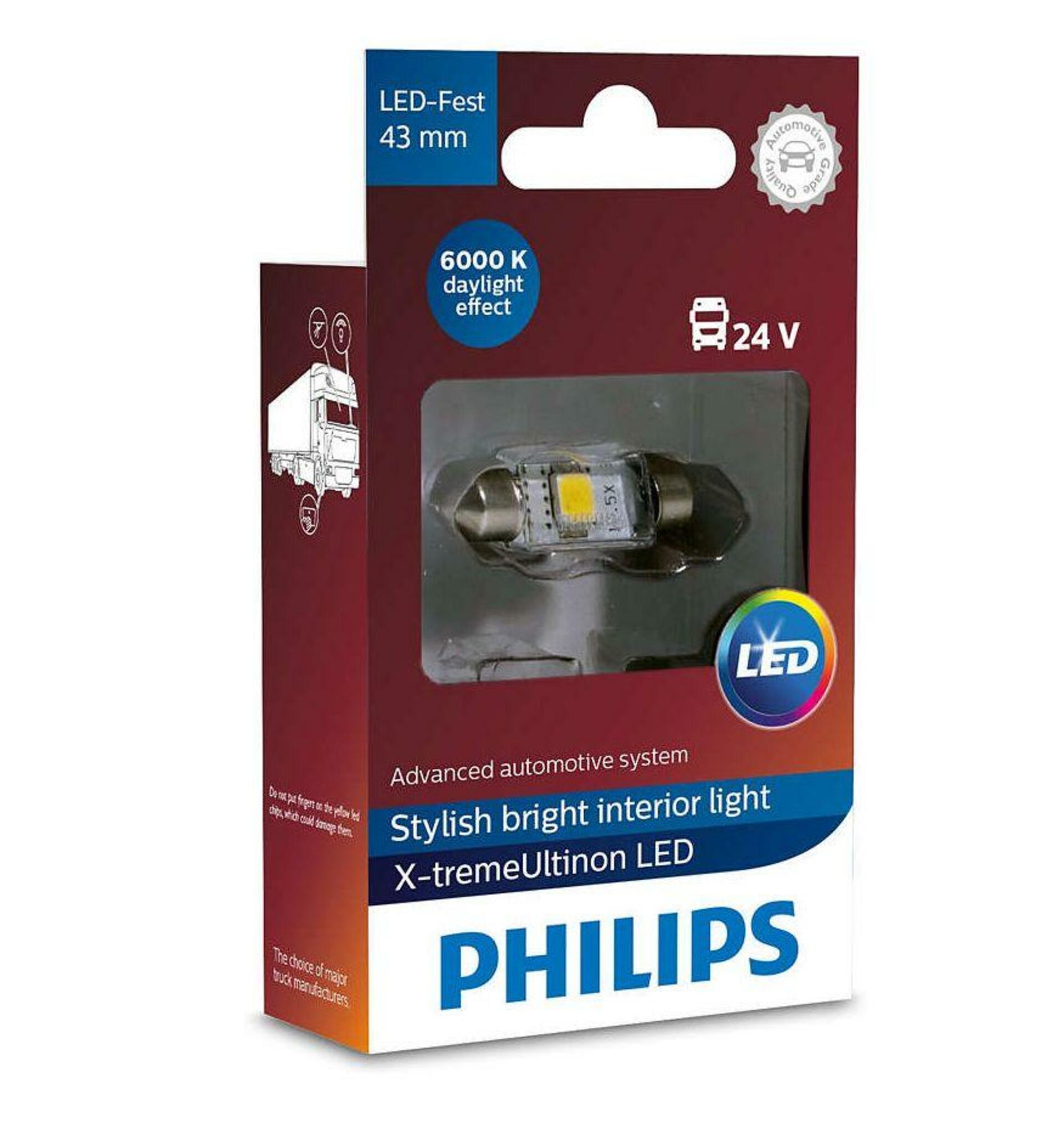 Philips C5W LED Festoon 24V 1W 10,5 x 43mm 6000K X-treme Ultinon 1ks 249466000KX1