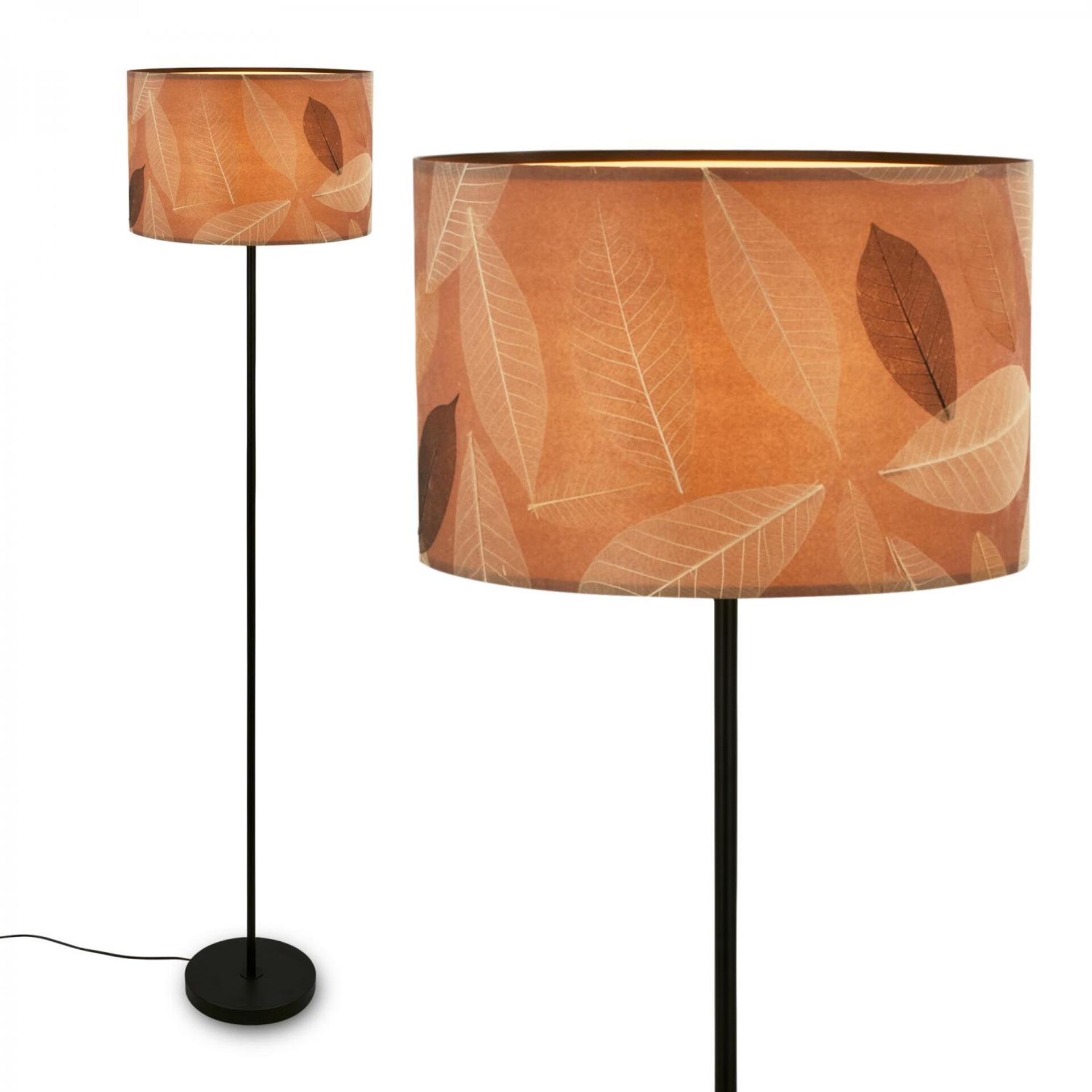 Levně BRILONER Mata stojanová lampa, dekor s lístky, nožní vypínač, kávová barva 1853014
