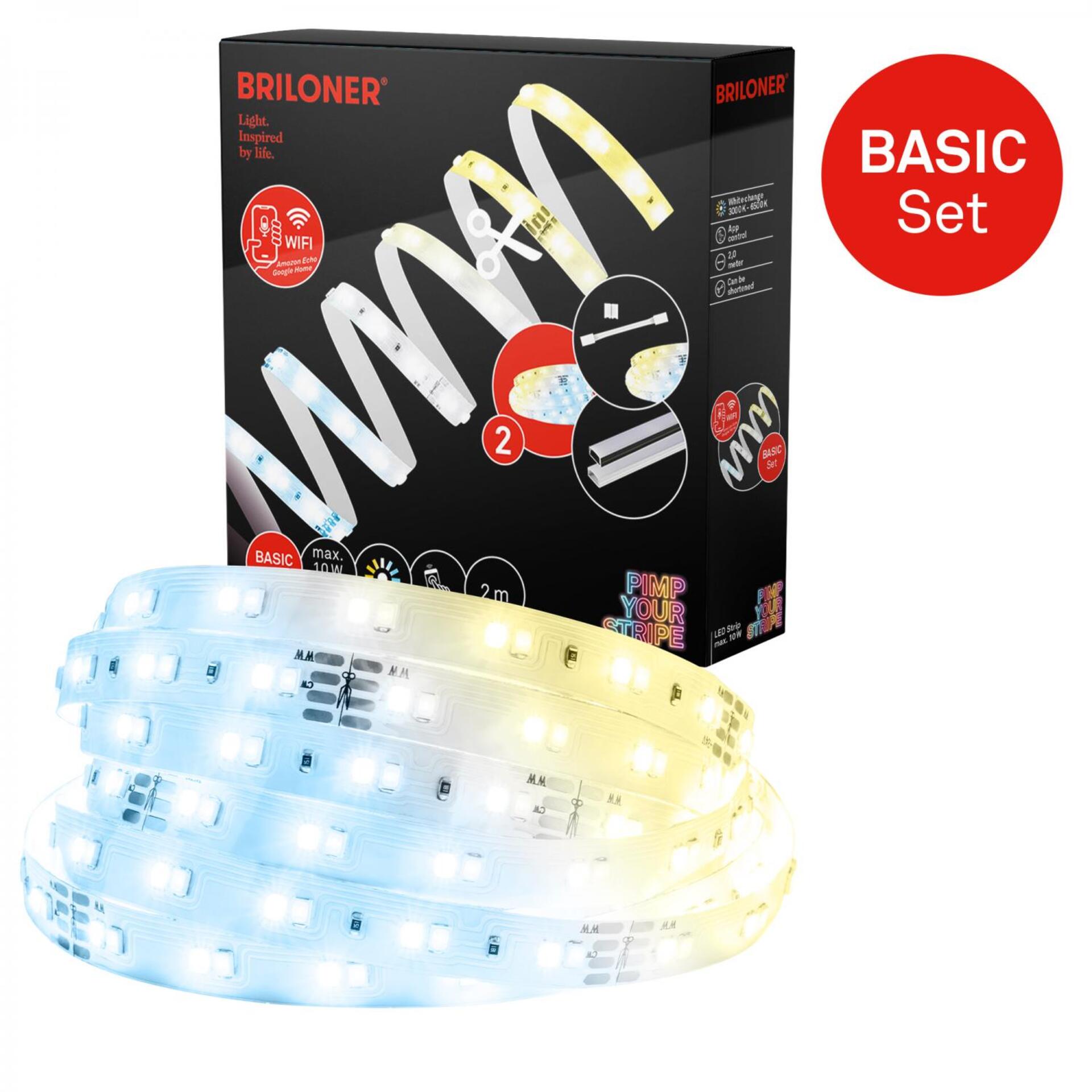 Levně BRILONER Pimp Your Stripe startovací sada LED pásek 2m, WiFi, CCT, hlasové ovládání 2152224