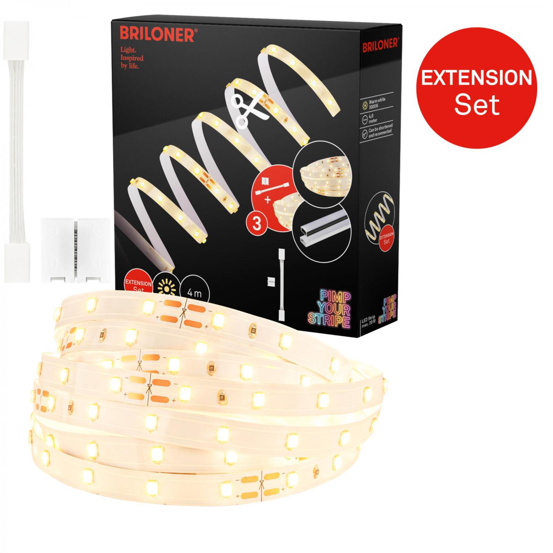 Levně BRILONER Pimp Your Stripe prodlužovací sada LED Strip 4m, teplá bílá, zkratitelná, On/Off 2156224