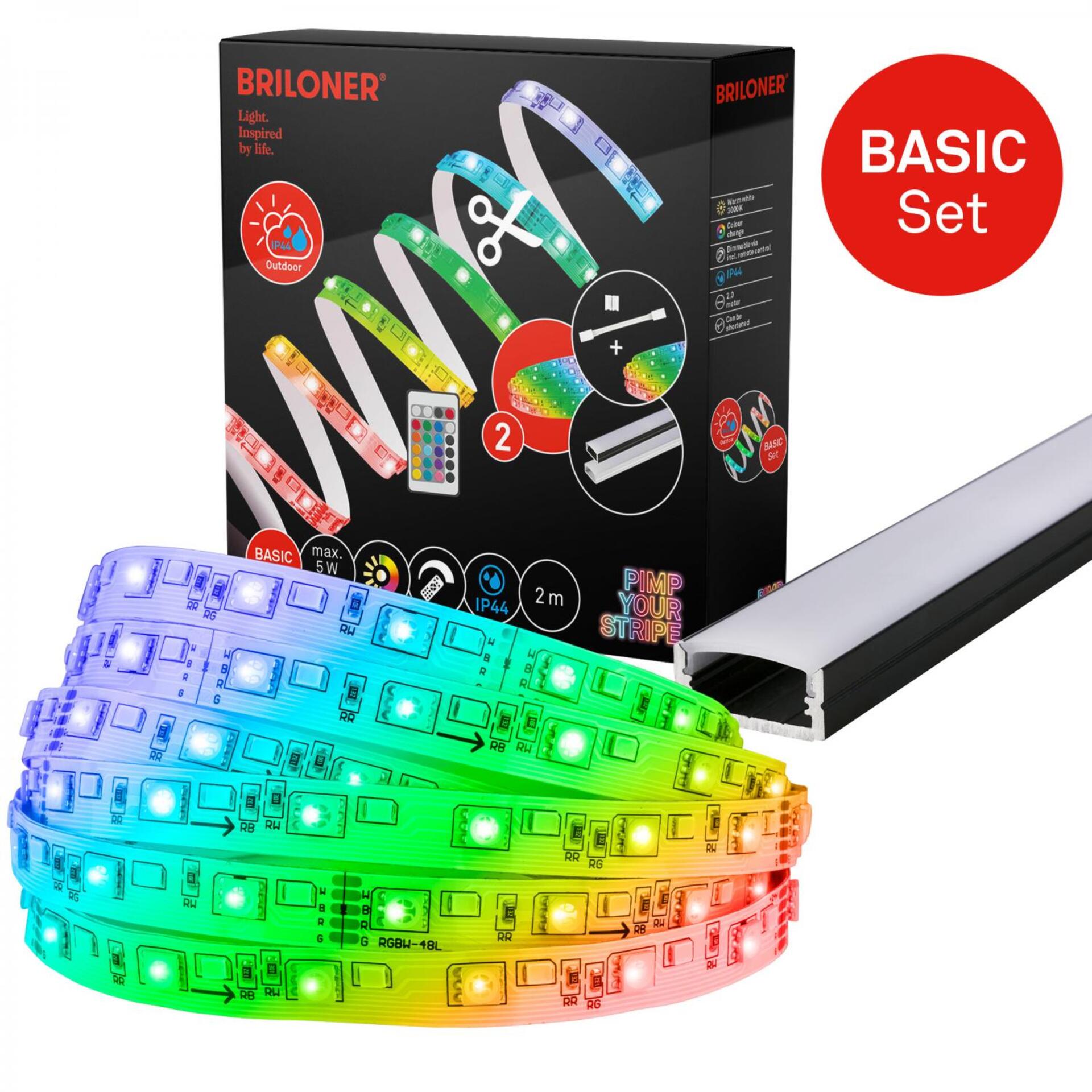 Levně BRILONER Pimp Your Stripe startovací sada LED pásek 2m, IP44 venkovní, RGB+W, dálkový ovladač 2166192