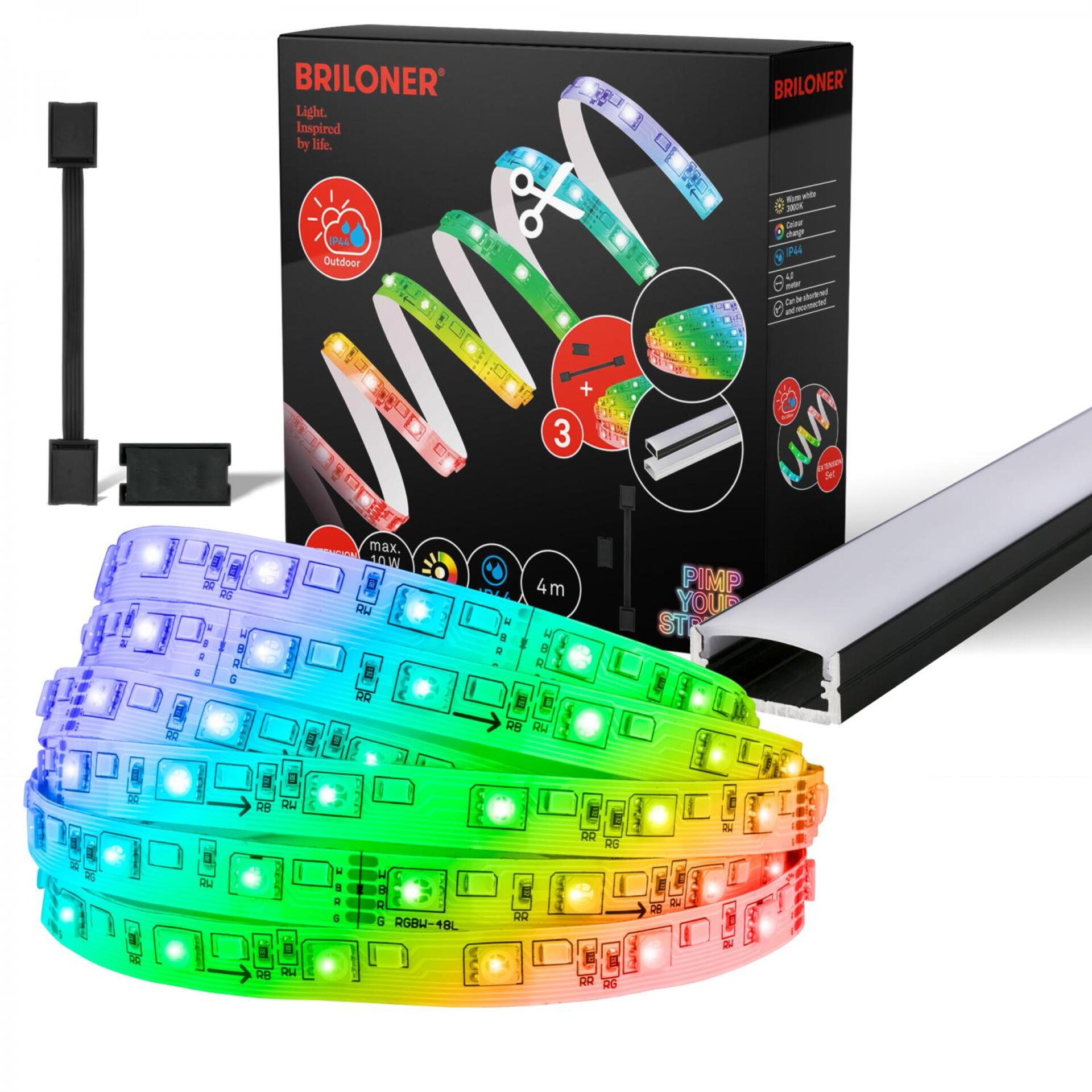 Levně BRILONER Pimp Your Stripe prodlužovací sada LED Strip 4m, IP44 venkovní, WiFi, RGB+W 2167384