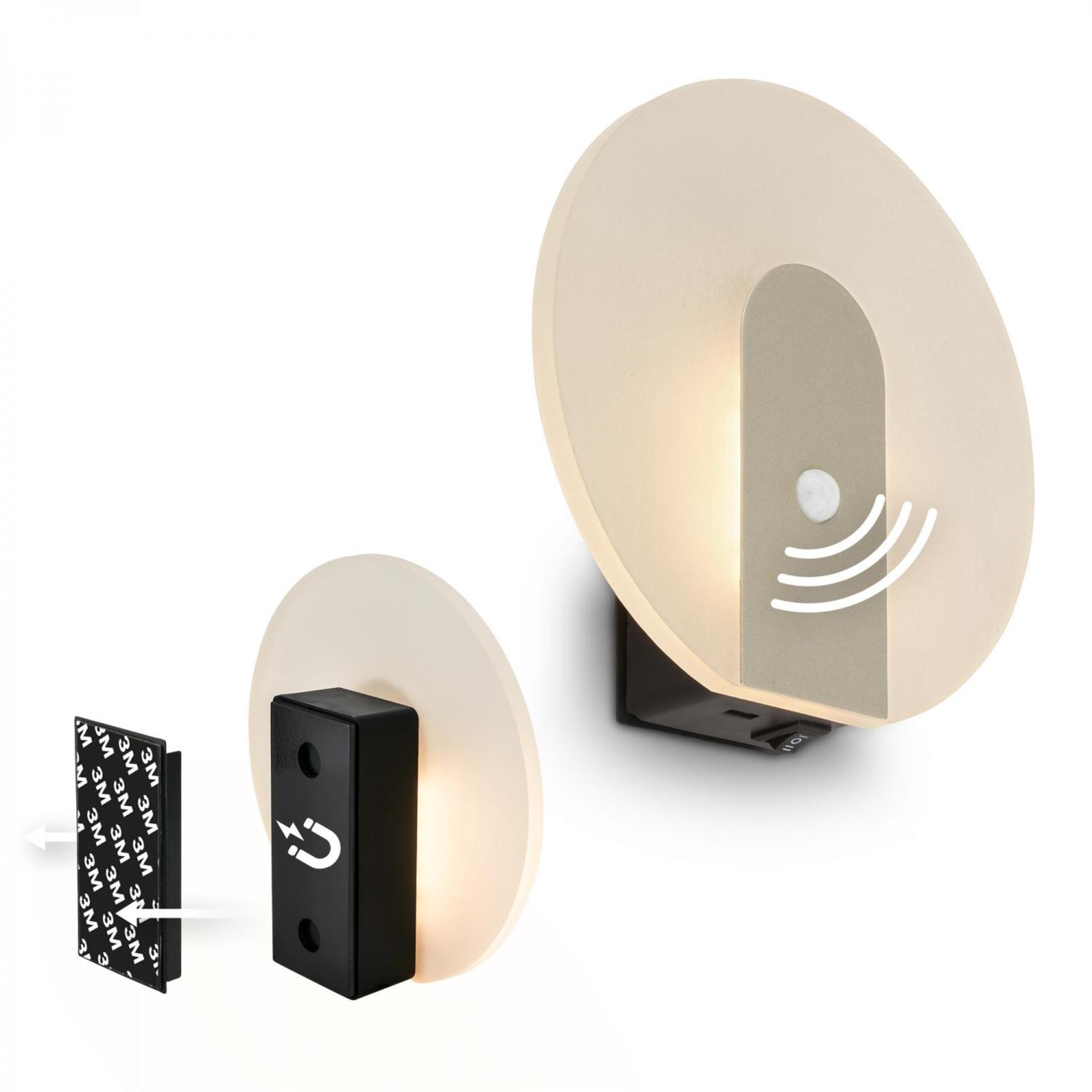 Levně BRILONER Taro nástěnné svítidlo - 2,5W, 100lm, bezdrátové, LED, s pohybové čidlo, matný nikl 3889012