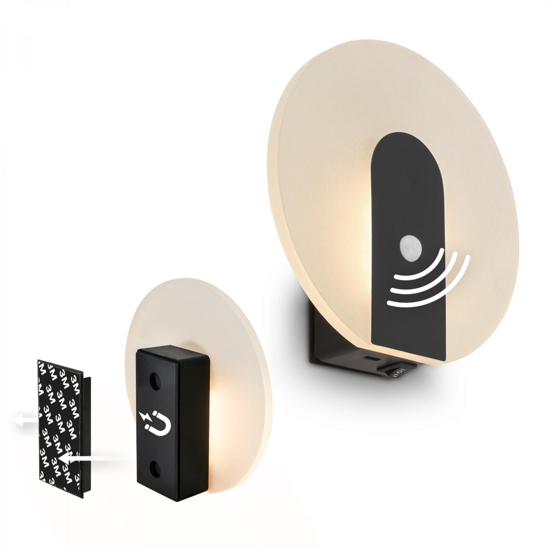 Levně BRILONER Taro nástěnné svítidlo - 2,5W, 100lm, bezdrátové, LED, s pohybové čidlo, černá 3889015