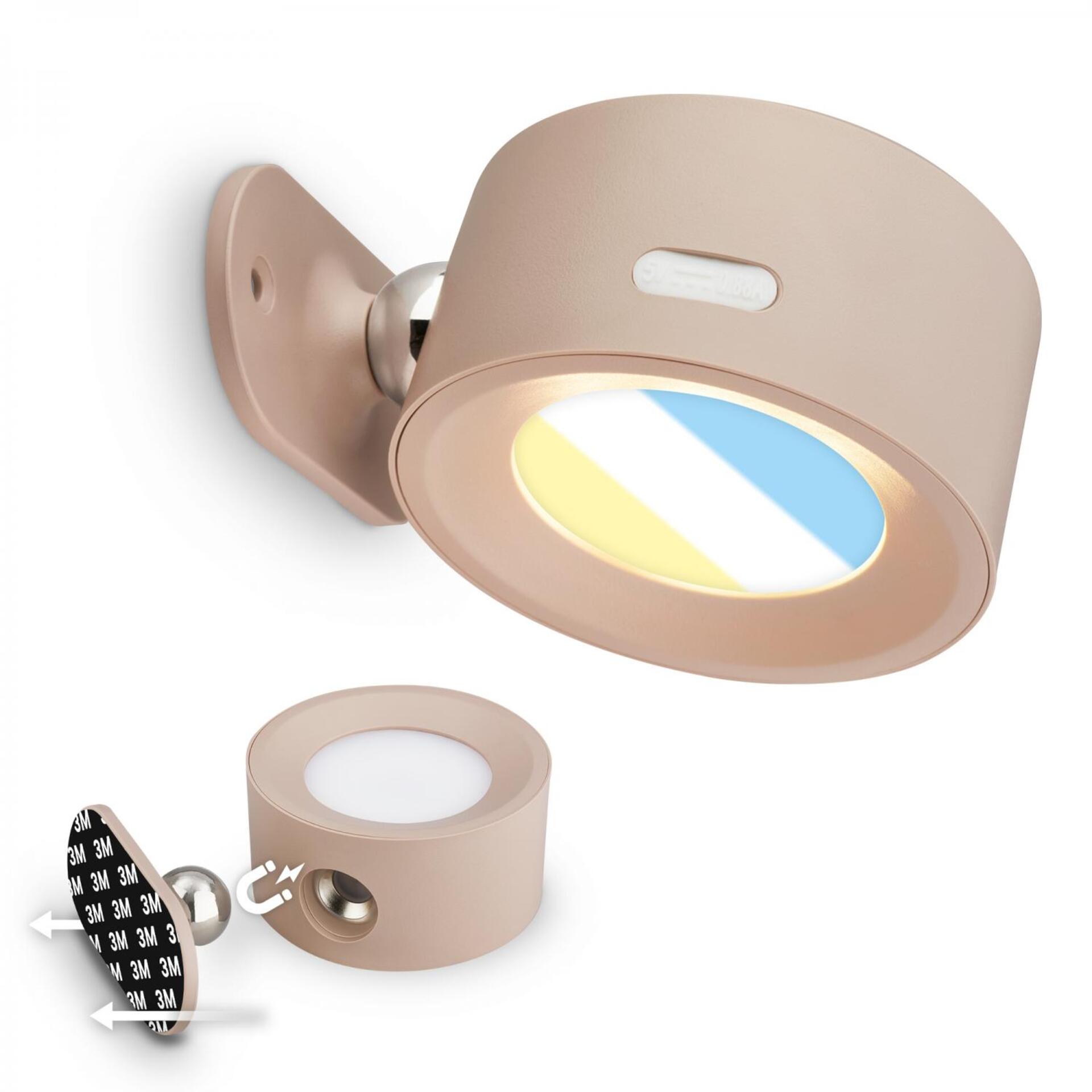 Levně BRILONER Tari nástěnné bodové svítidlo - 1,6W, 160lm, LED, nabíjecí, CCT, stmívatelné, bezdrátové, béžová 3896011